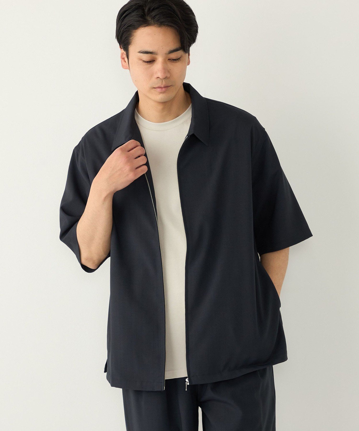 SHIPS Colors SHIPS Colors:＜吸水速乾・洗濯機可能＞2WAY ストレッチ ジップ シャツ◇ シップス トップス シャツ・ブラウス ベージュ ネイビー【送料無料】