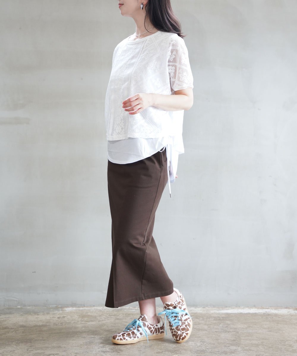 tricot tricot トリコトリコ レース切替フレンチプルオーバー ブルーコムブルー トップス カットソー・Tシャツ