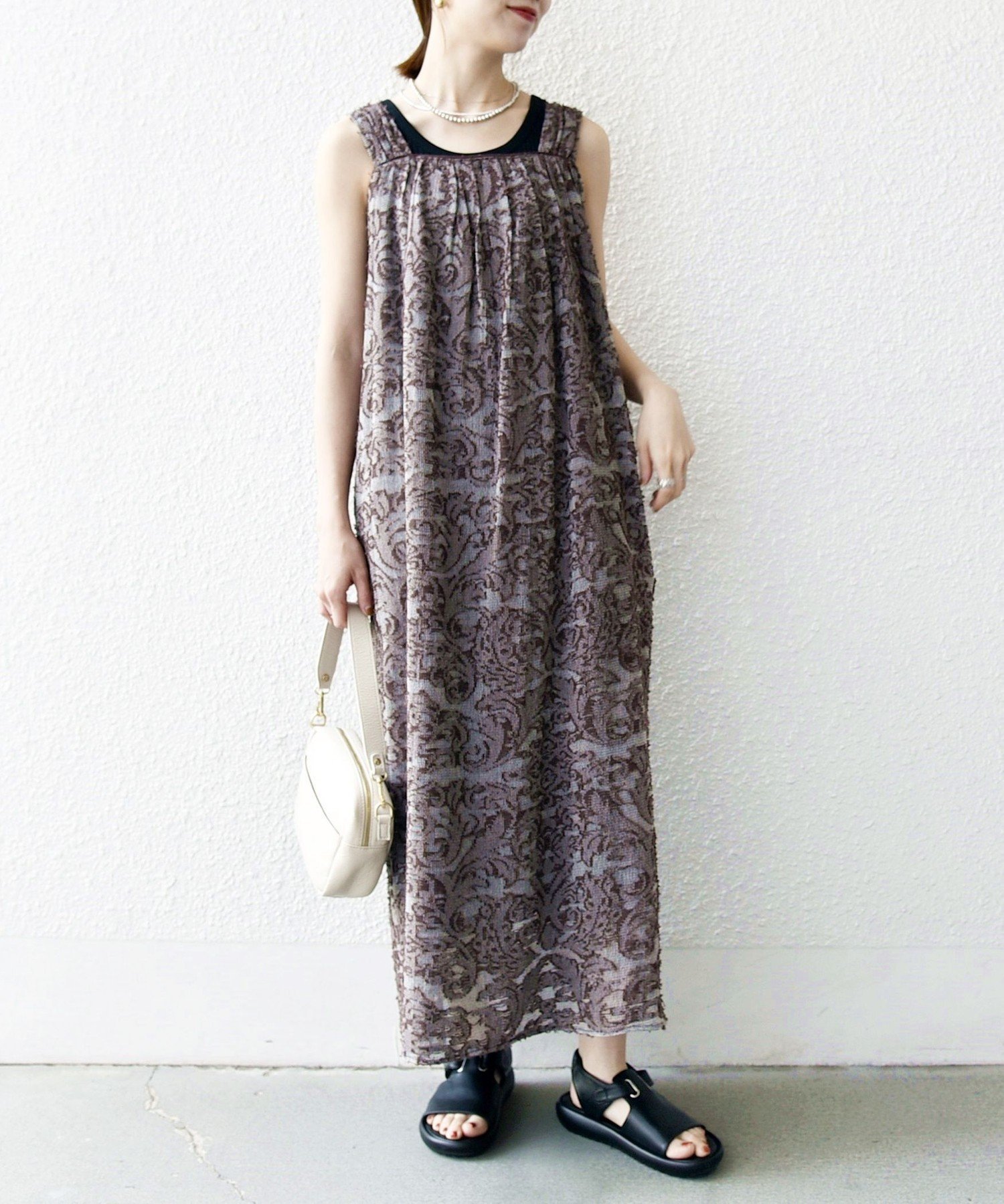 【SALE／50%OFF】SHIPS any SHIPS any:＜手洗い可能＞メッシュ ジャカード ギャザー Iライン ワンピース シップス ワンピース・ドレス ワンピース ブルー ブラウン【送料無料】