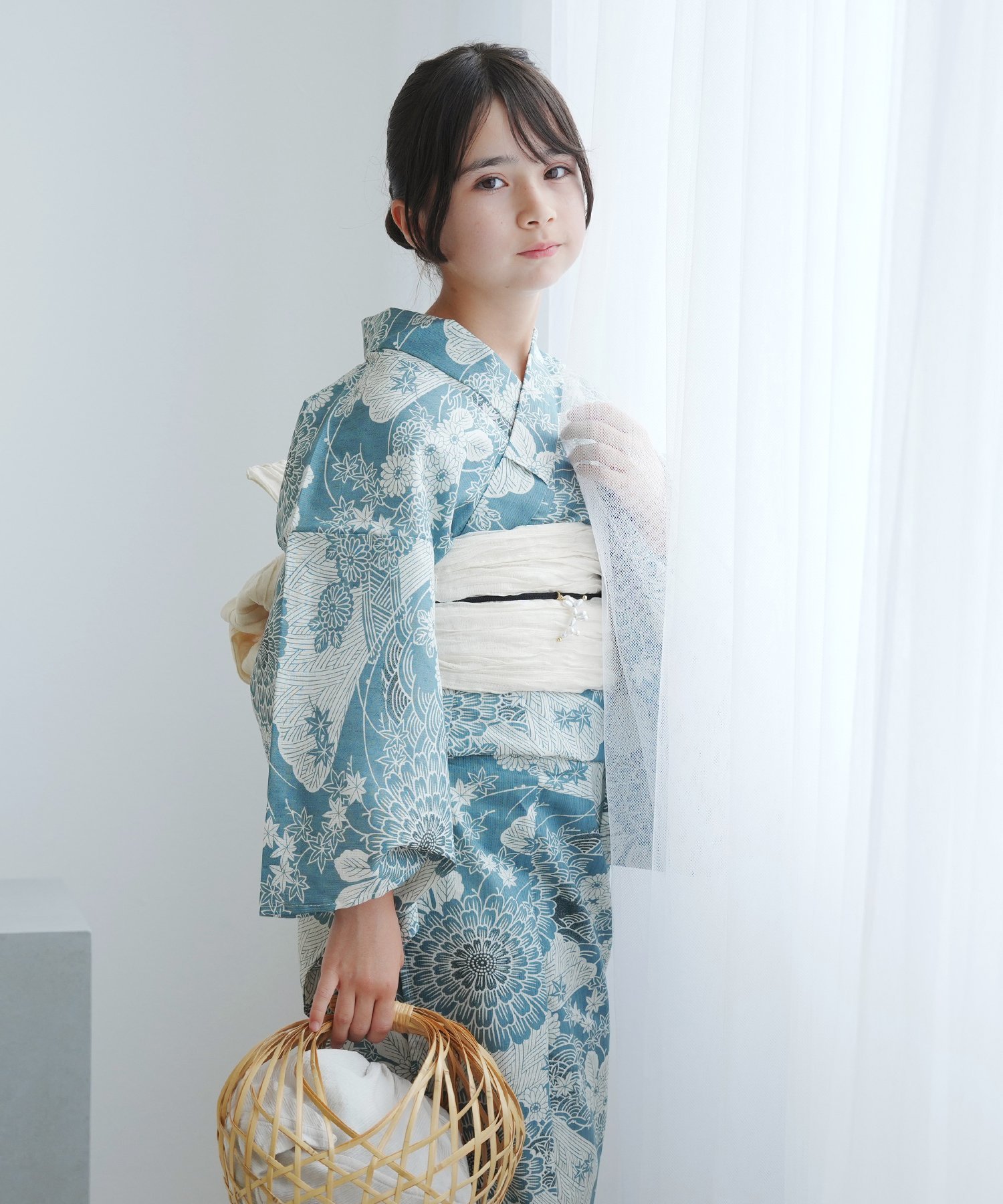 ひよこ商店 ひよこ商店 低身長コーデ・Jrサイズ 浴衣3点セット 青碧色に菊爛漫 ウタタネ 着物・浴衣・..