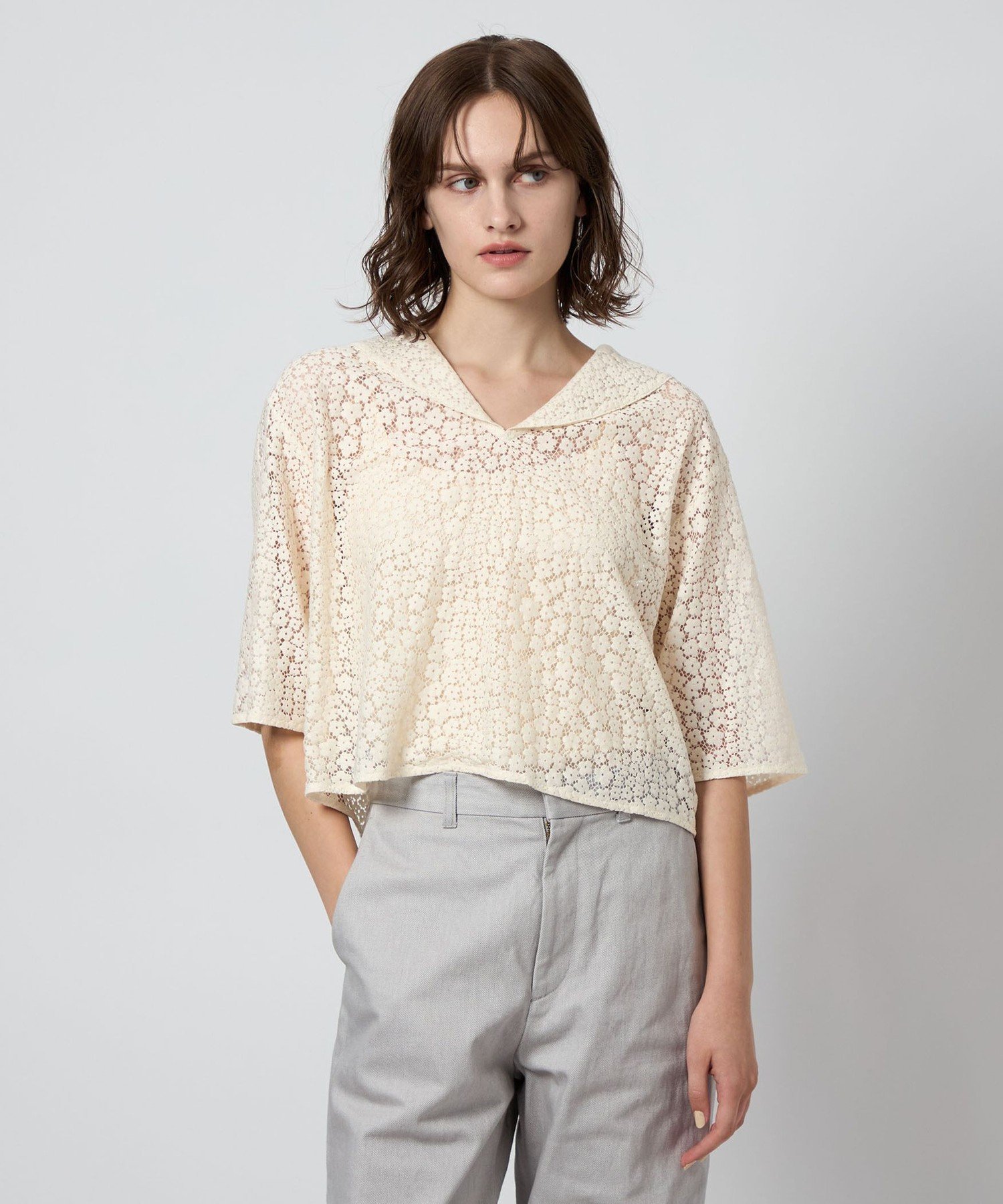 【SALE／60%OFF】Steven Alan ＜Steven Alan＞レース セーラーカラー ブラウス ビューティー＆ユース　ユナイテッドアローズ ワンピース・ドレス チュニック ホワイト ブラック【送料無料】