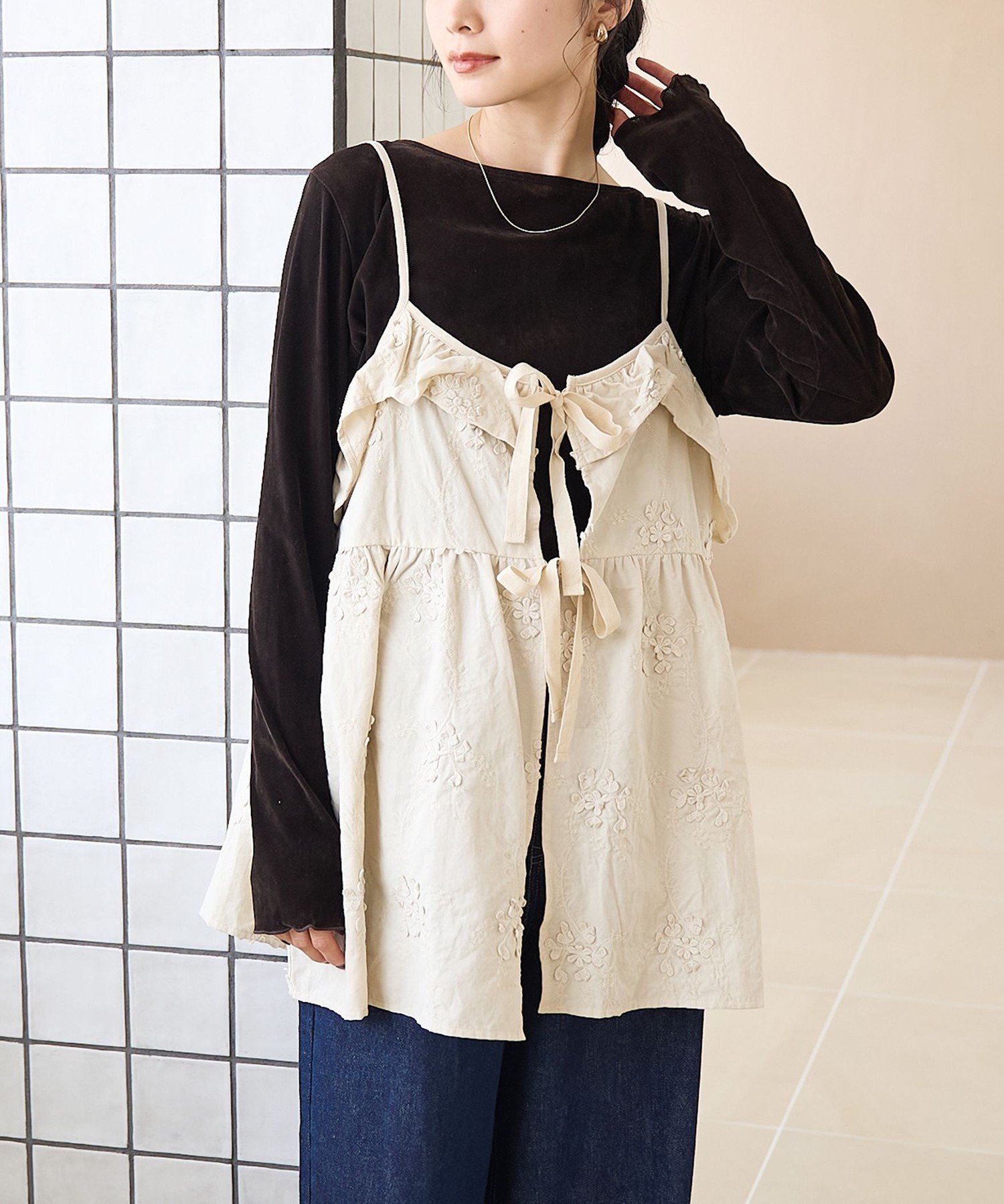 【SALE／9%OFF】coen 3Dフラワー刺繍 コーデュロイキャミソール【インフルエンサー紹介アイテム】 コー..