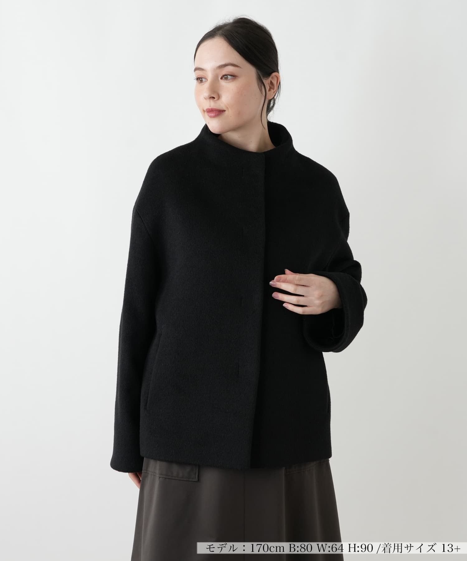 Leilian PLUS HOUSE コート【CINZIA ROCCA】 レリアン プラスハウス ジャケット・アウター ステンカラーコート ブラック グレー
