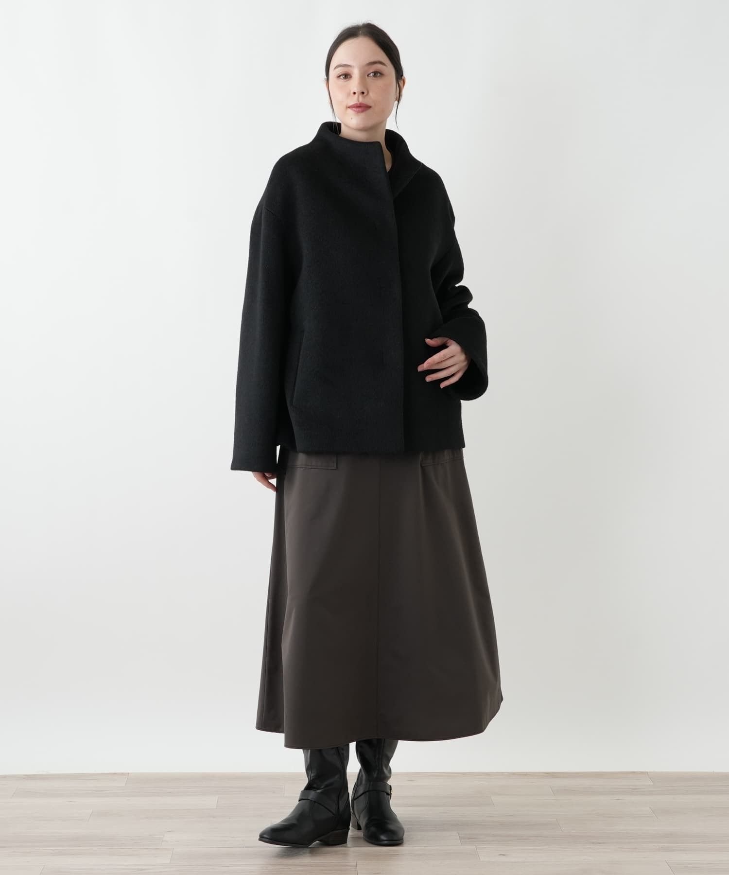 Leilian PLUS HOUSE コート【CINZIA ROCCA】 レリアン プラスハウス ジャケット・アウター ステンカラーコート ブラック グレー