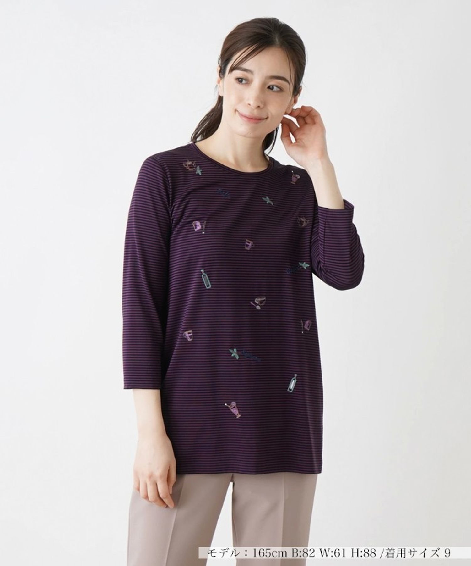 Leilian 七分丈カットソー レリアン トップス カットソー・Tシャツ ベージュ グレー