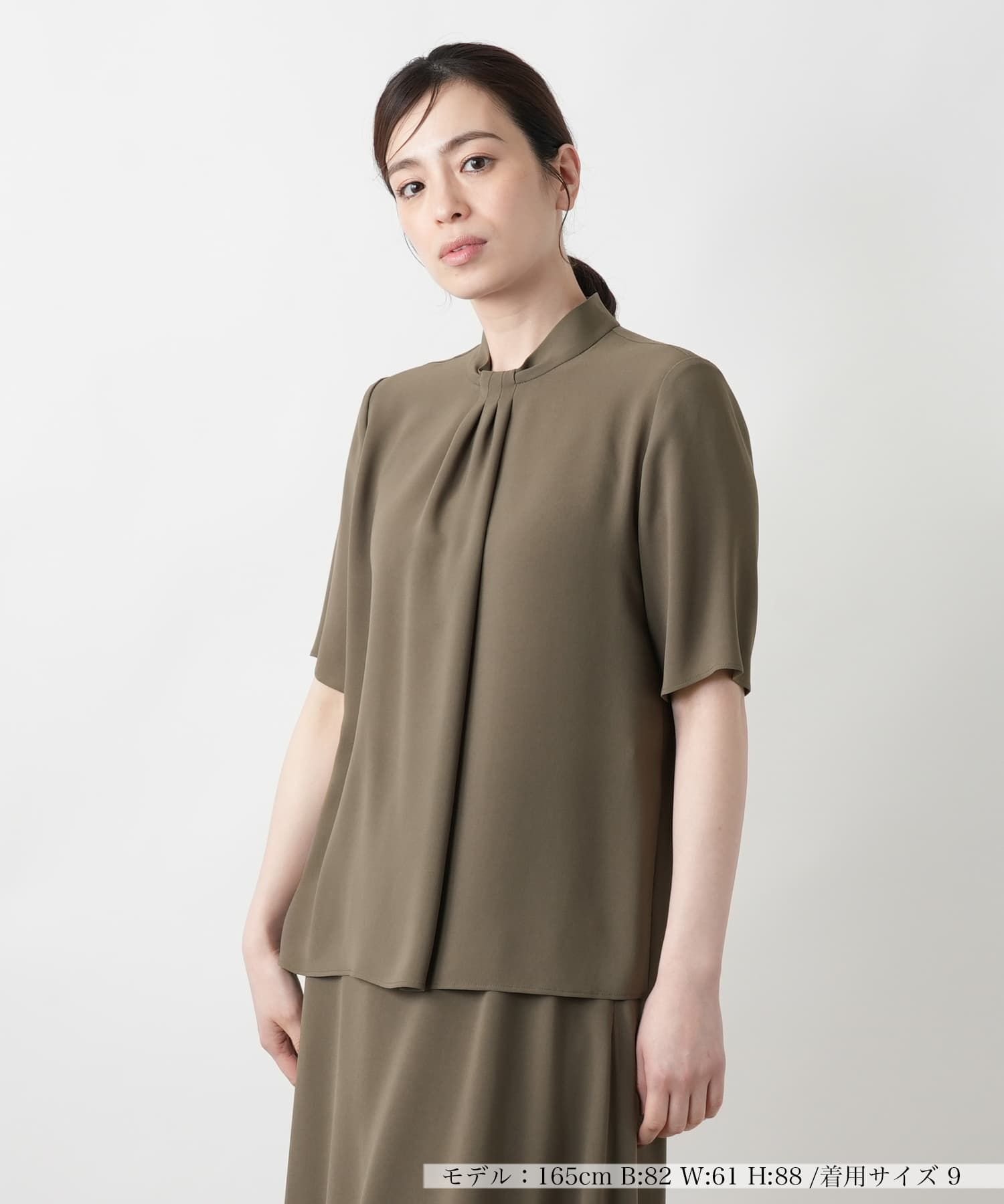 Leilian 【店舗人気】ハイネックブラウス レリアン トップス シャツ・ブラウス ネイビー ブラウン