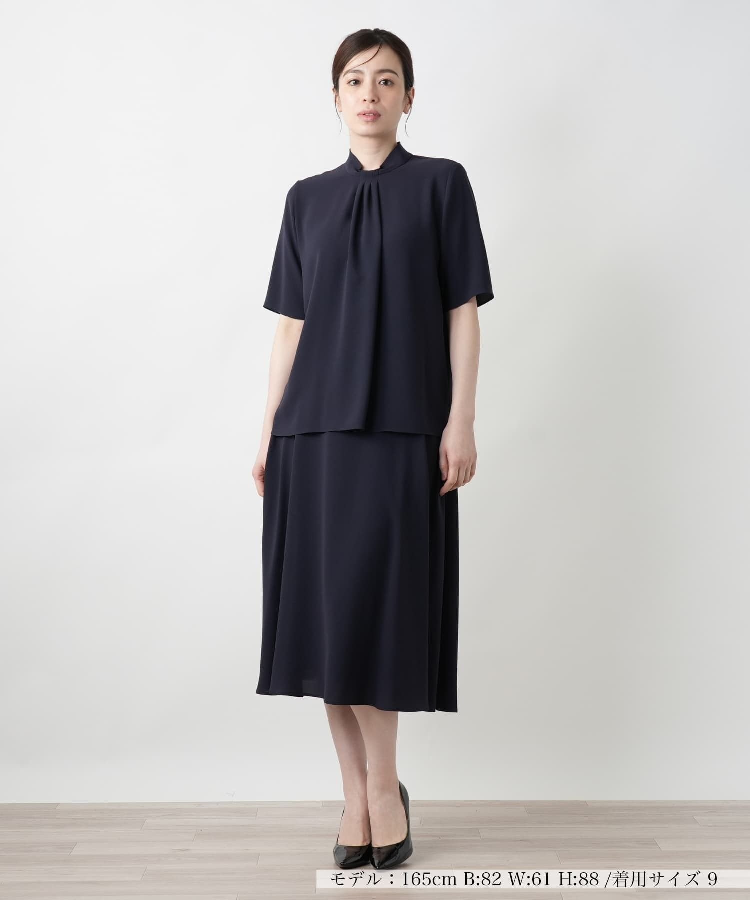 Leilian 【店舗人気】ハイネックブラウス レリアン トップス シャツ・ブラウス ネイビー ブラウン