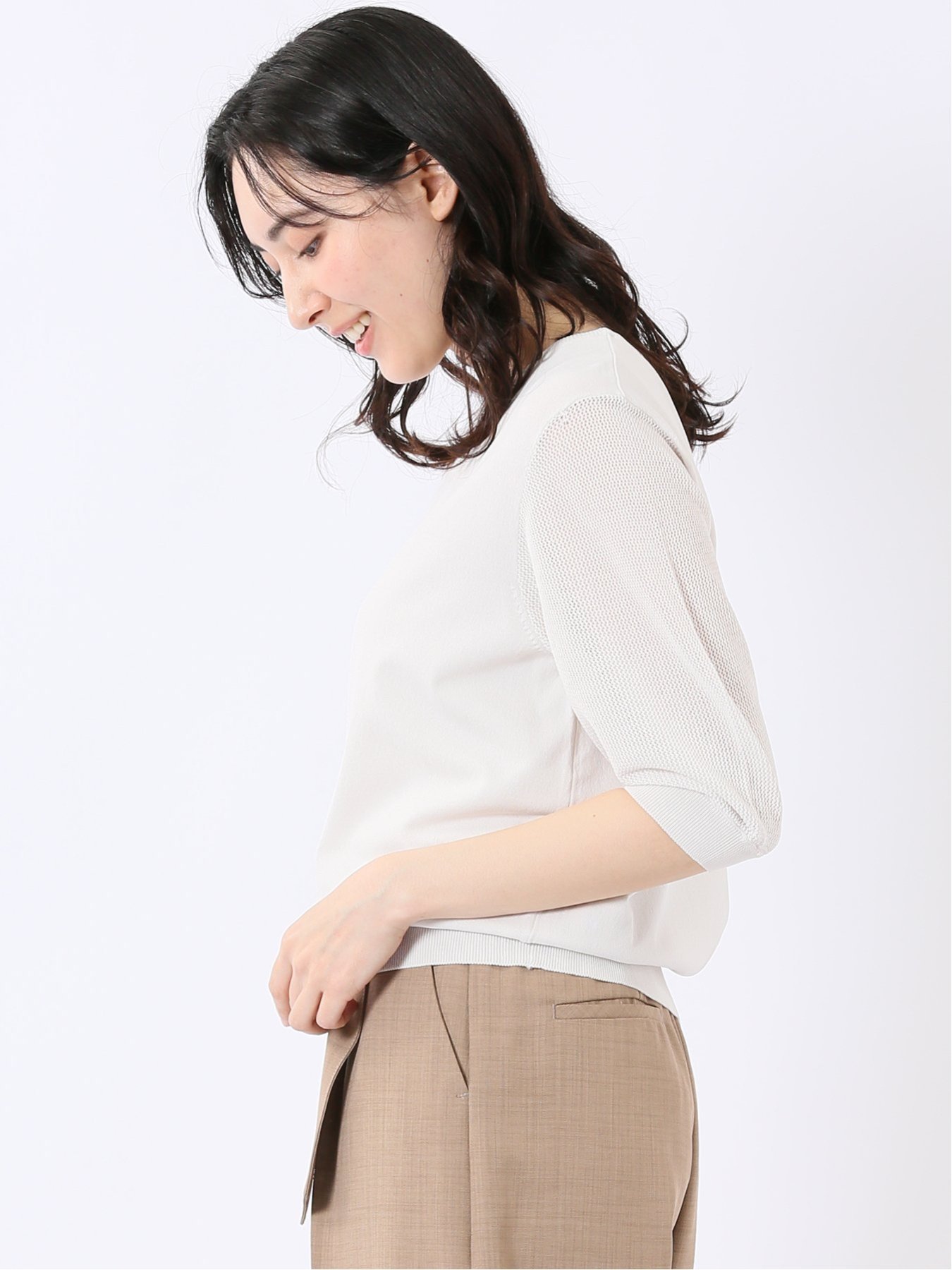 TAKA-Q 快適機能 メッシュ切替 半袖 ニット プルオーバー タカキュー トップス ニット ブルー ホワイト【送料無料】