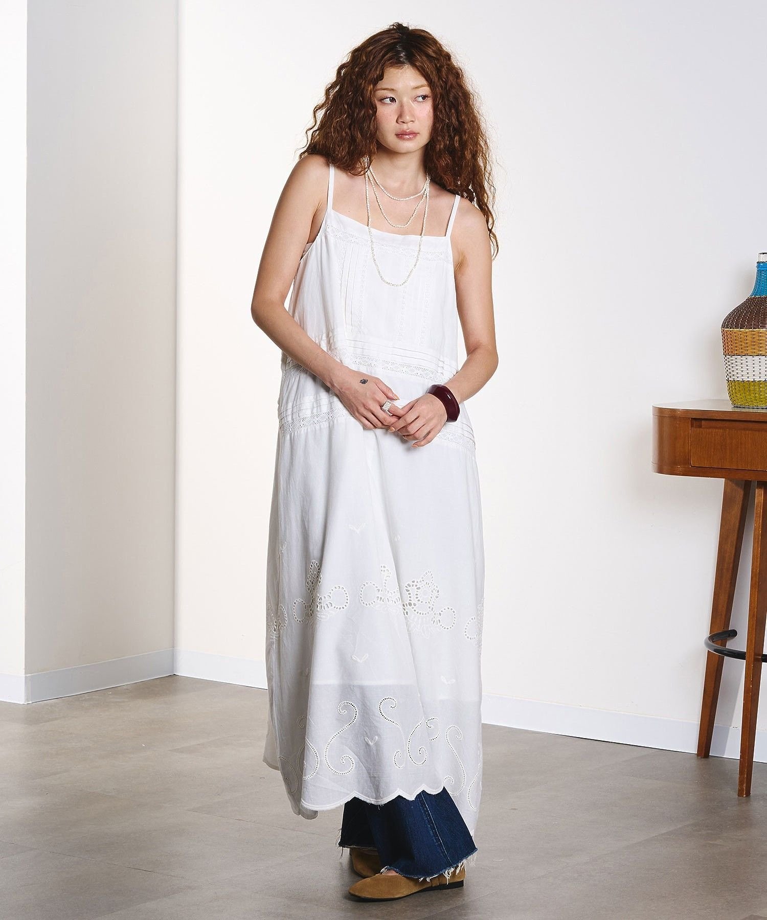 ROSE BUD HLAADA for ROSEBUD/SCHIFFLI CAMI DRESS ローズバッド ワンピース・ドレス ワンピース ブラック ホワイト