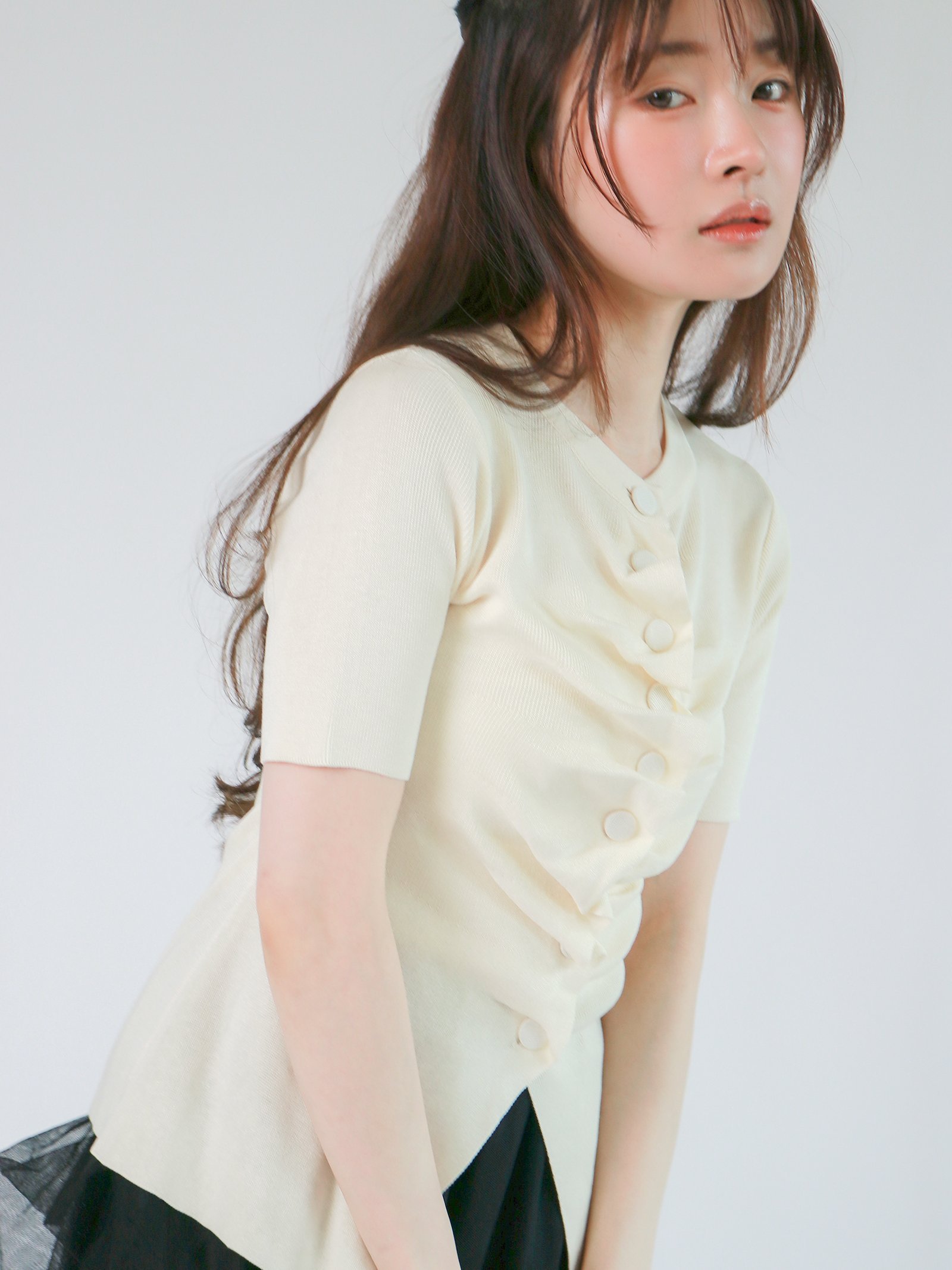 mic by Olu. 【mic】ハーフスリーブギャザーカーディガン オルドット トップス カットソー・Tシャツ ブルー ホワイト グレー