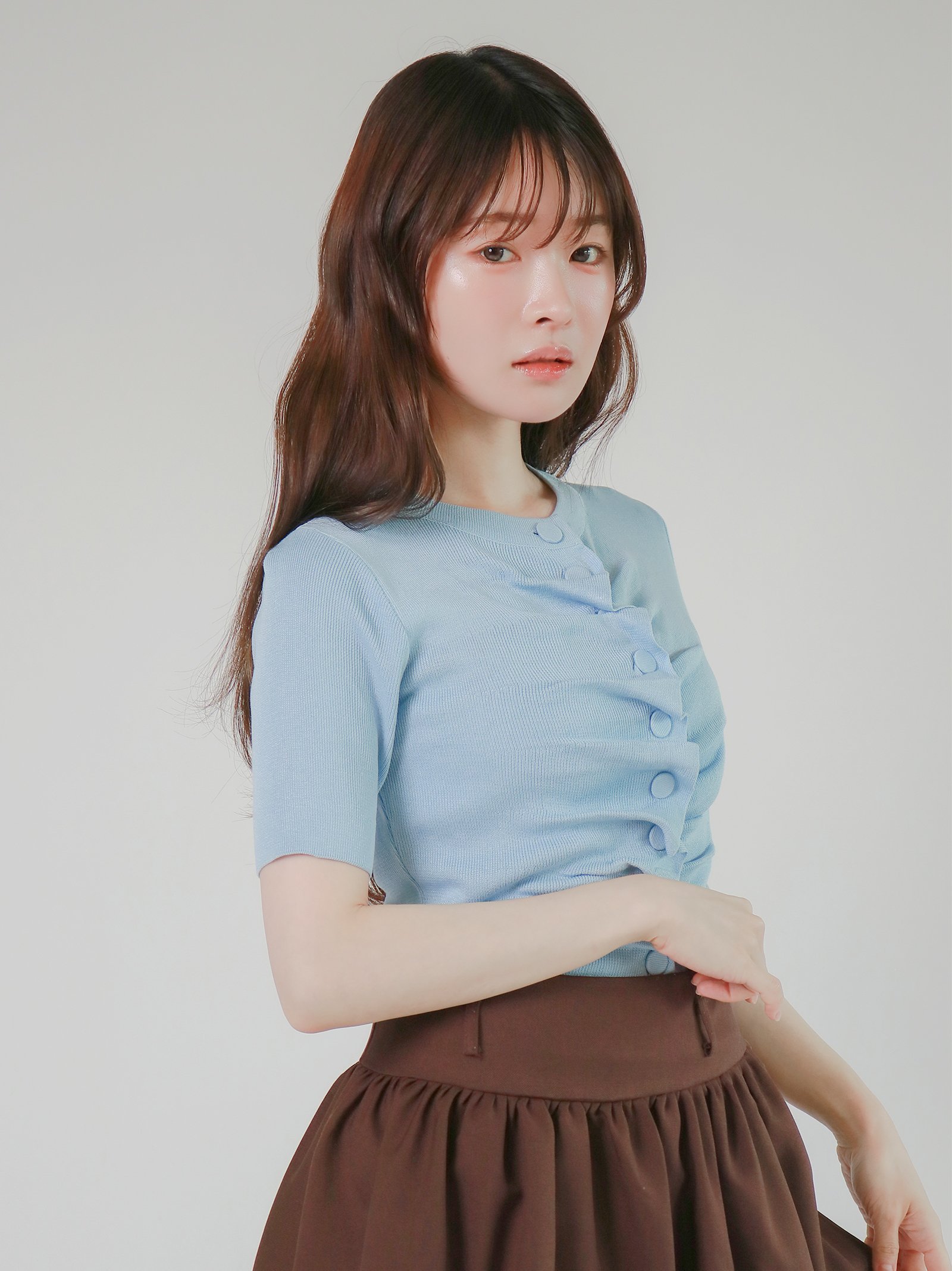 mic by Olu. 【mic】ハーフスリーブギャザーカーディガン オルドット トップス カットソー・Tシャツ ブルー ホワイト グレー