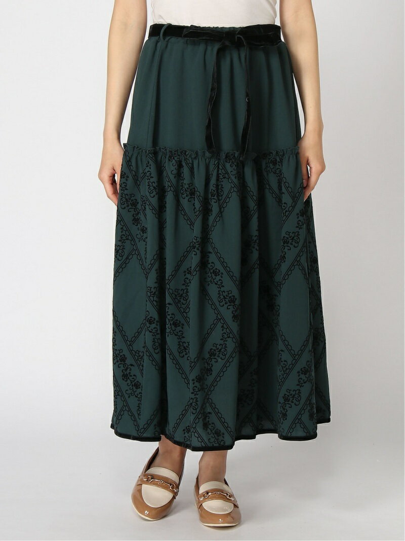 【SALE／44%OFF】axes femme (W)フロッキープリントロングSK アクシーズファム スカート ロング・マキシスカート グリーン グレー ベージュのサムネイル