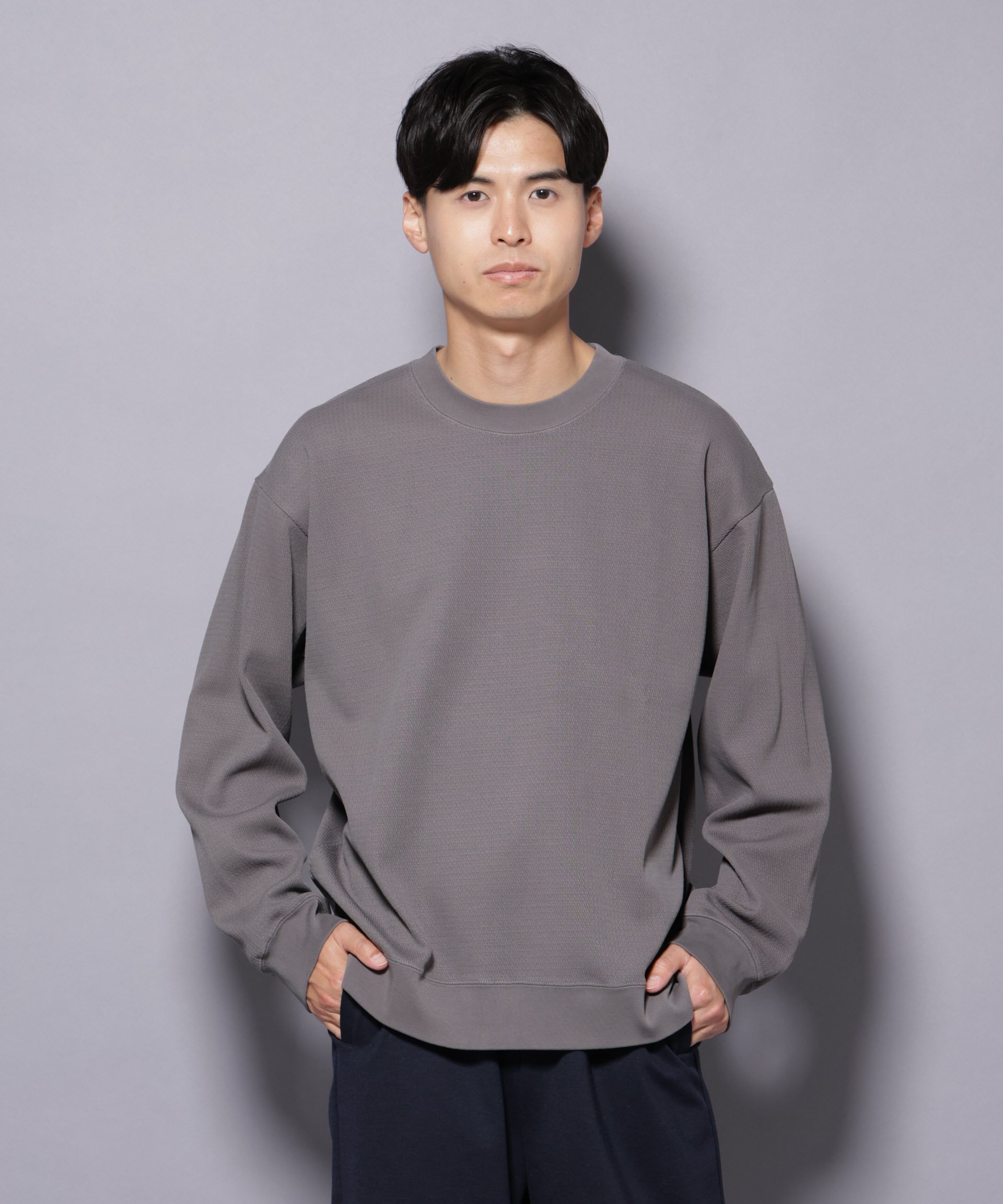 NANO universe コットンガーメントダイサーマルクルーネックプルオーバー ナノユニバース トップス カットソー・Tシャツ ブラック ベージュ ブラウン グレー