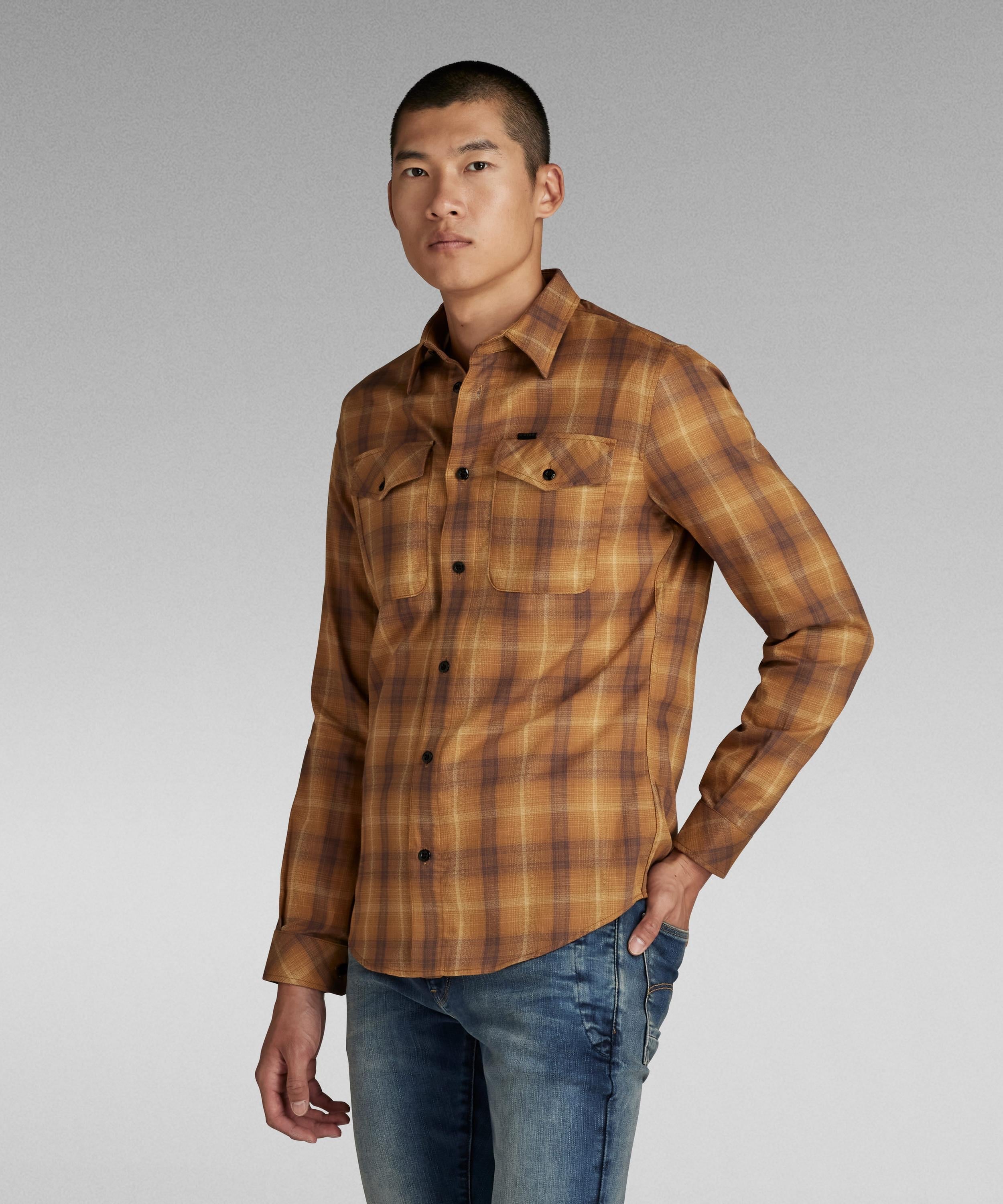 【公式ショップ】MARINE SLIM SHIRT/ミリタリーディテールライトウェイトチェックシャツ ジースターロゥ トップス シャツ・ブラウス イエロー