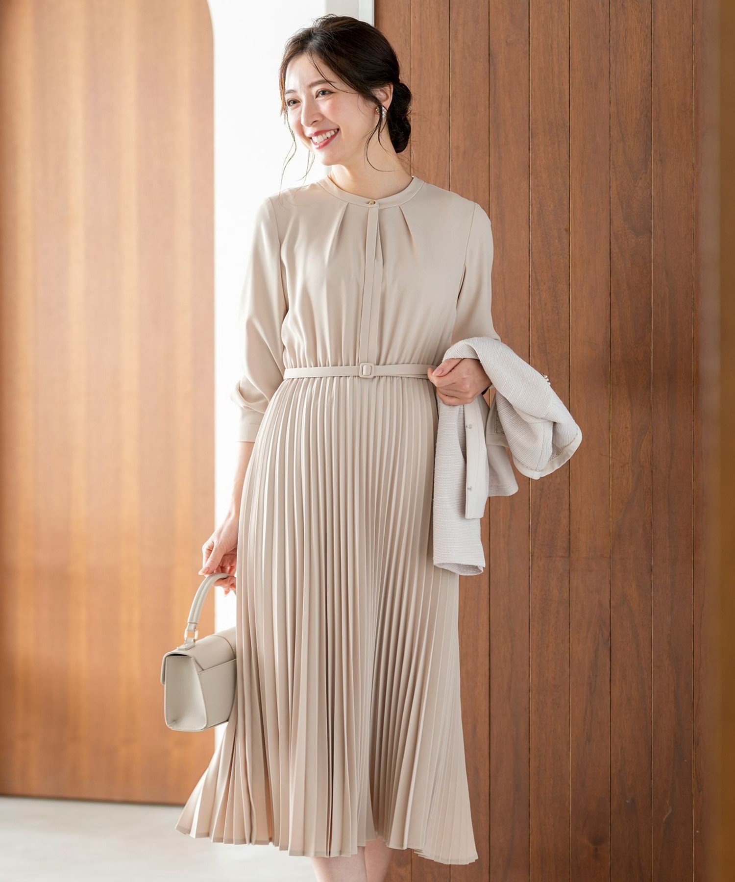 ANY SIS ノーブルプリーツ ワンピース エニィスィス ワンピース・ドレス ワンピース ネイビー ベージュ【送料無料】のサムネイル