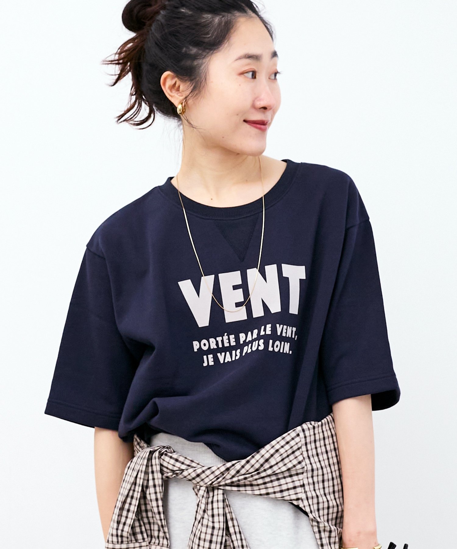 le.coeur blanc フロッキーミニ裏毛ロゴプルオーバー ルクールブラン トップス カットソー・Tシャツ ネイビー グレー