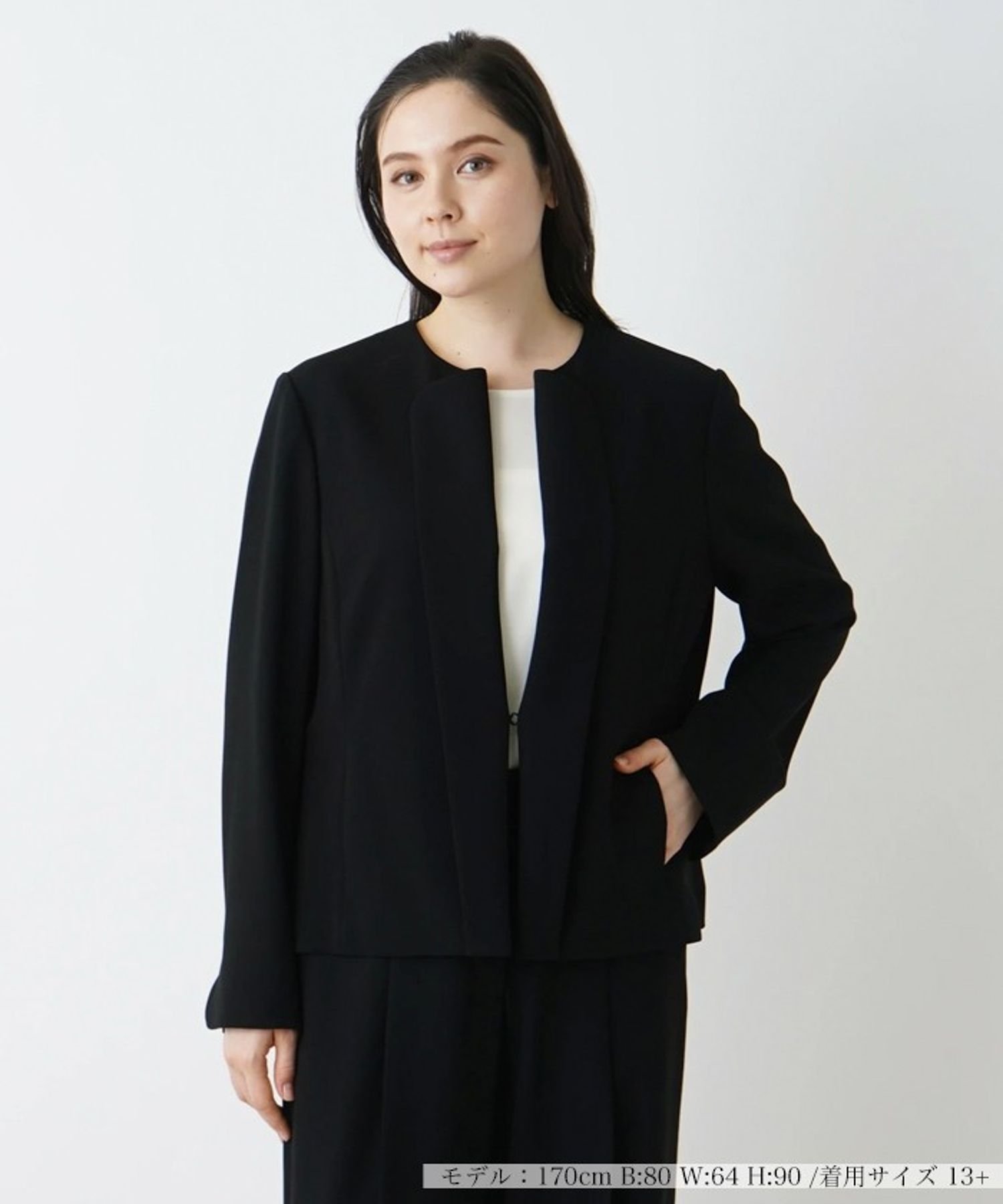 Leilian PLUS HOUSE ノーカラージャケット【BOURGE】 レリアン プラスハウス ジャケット・アウター テーラードジャケット・ブレザー ブラック