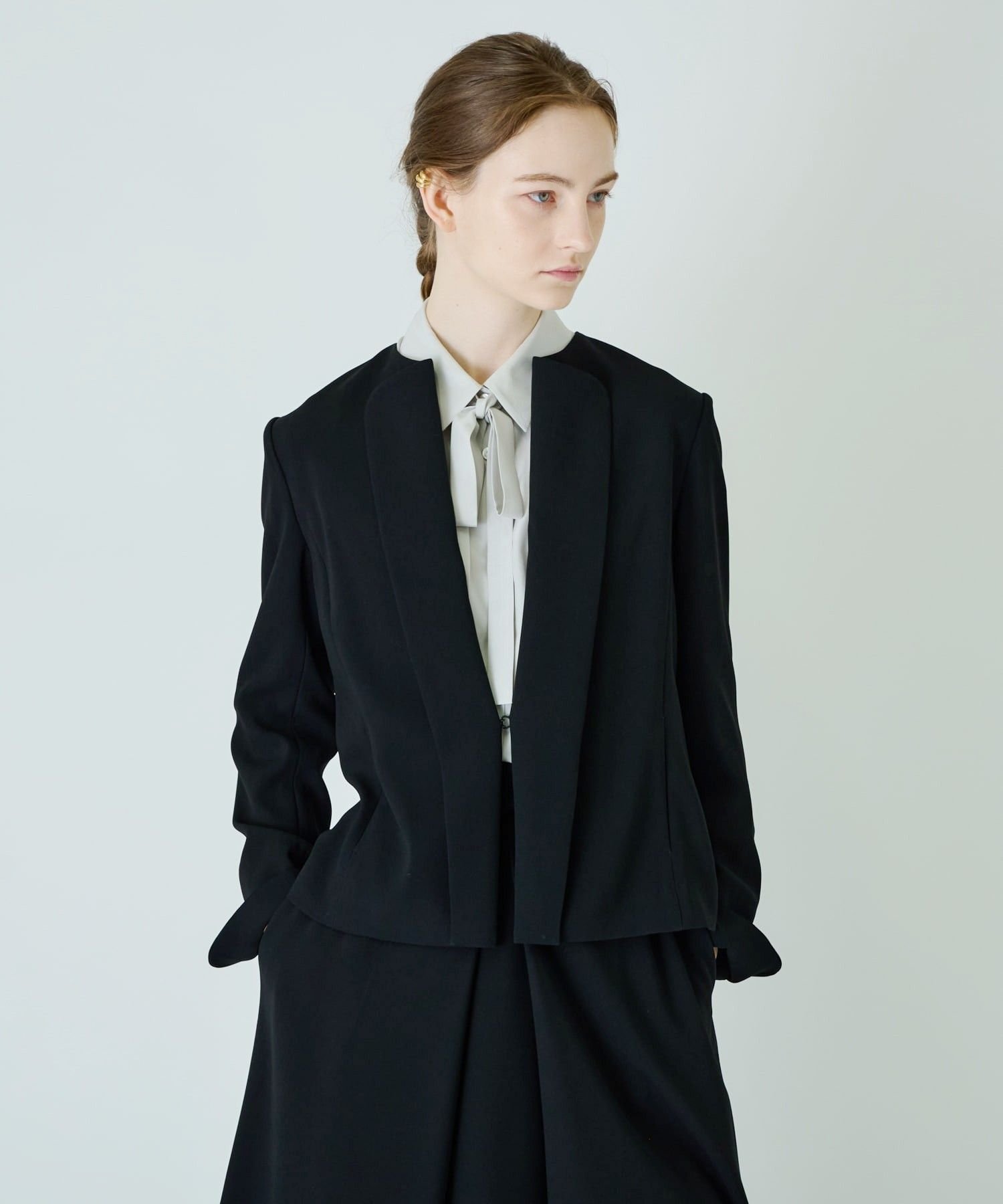 Leilian PLUS HOUSE ノーカラージャケット【BOURGE】 レリアン プラスハウス ジャケット・アウター テーラードジャケット・ブレザー ブラック