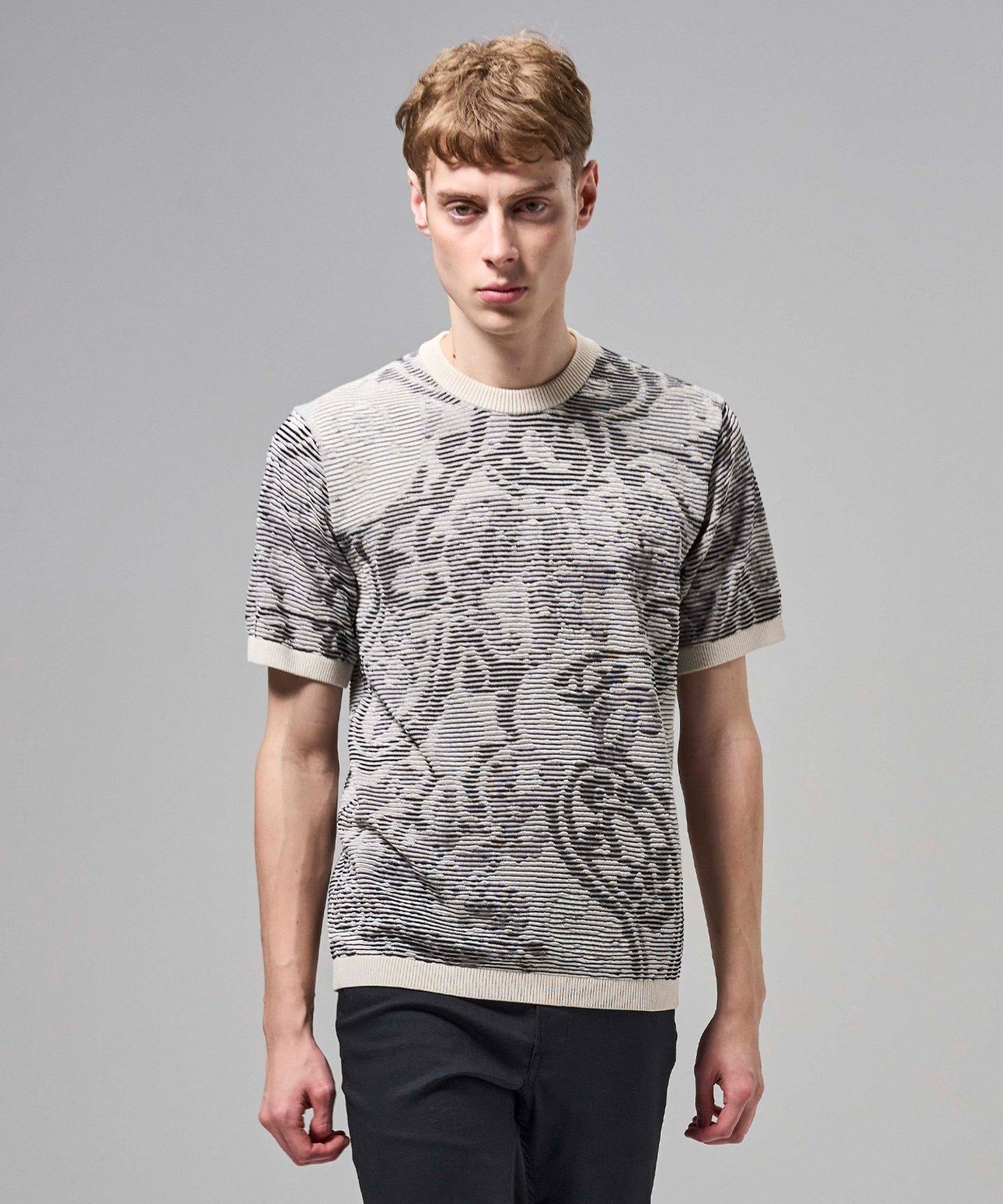 JOSEPH HOMME オリエンタルブラインドジャガード クルーネック半袖ニットTEE ジョゼフ オム トップス ニット ホワイト ネイビー【送料無料】