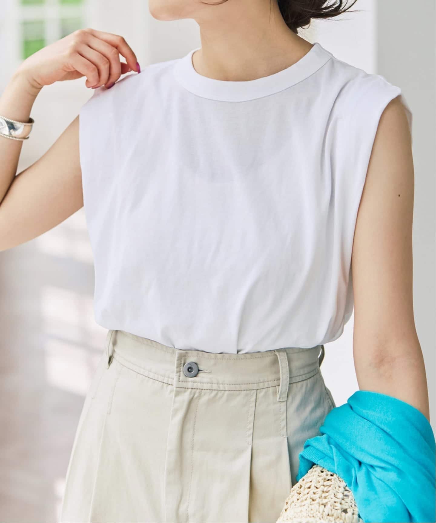 Spick & Span 《新色有り / 追加》ATON/エイトン FRESCA SINGLE JERSEY TANK TOP スピックアンドスパン トップス ノースリーブ・タンクトップ ブルー ホワイト ベージュ イエロー