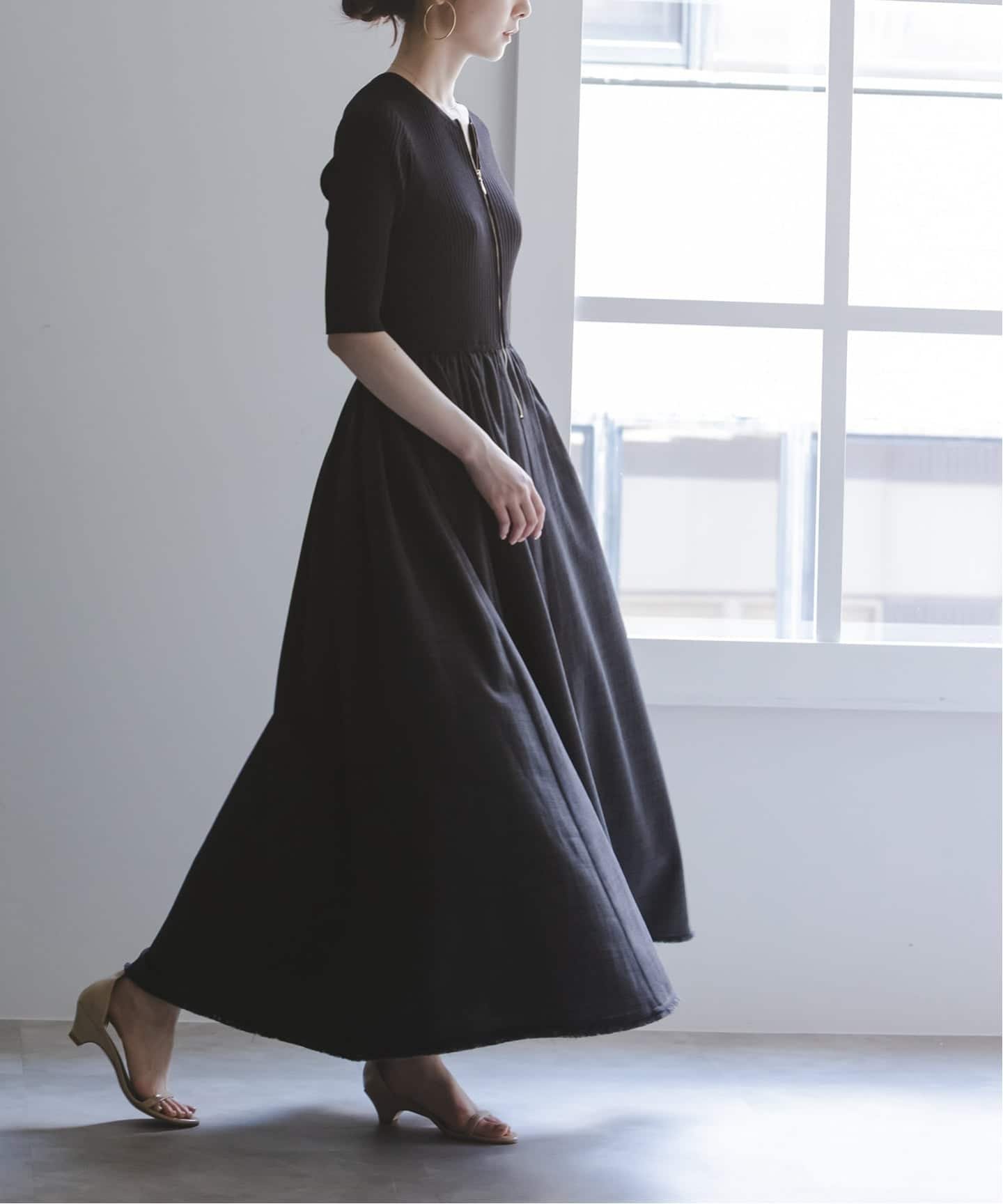 NOBLE 《追加・新色》【洗える】フロントジップドッキングワンピース ノーブル ワンピース・ドレス ワンピース グレー ワインレッド