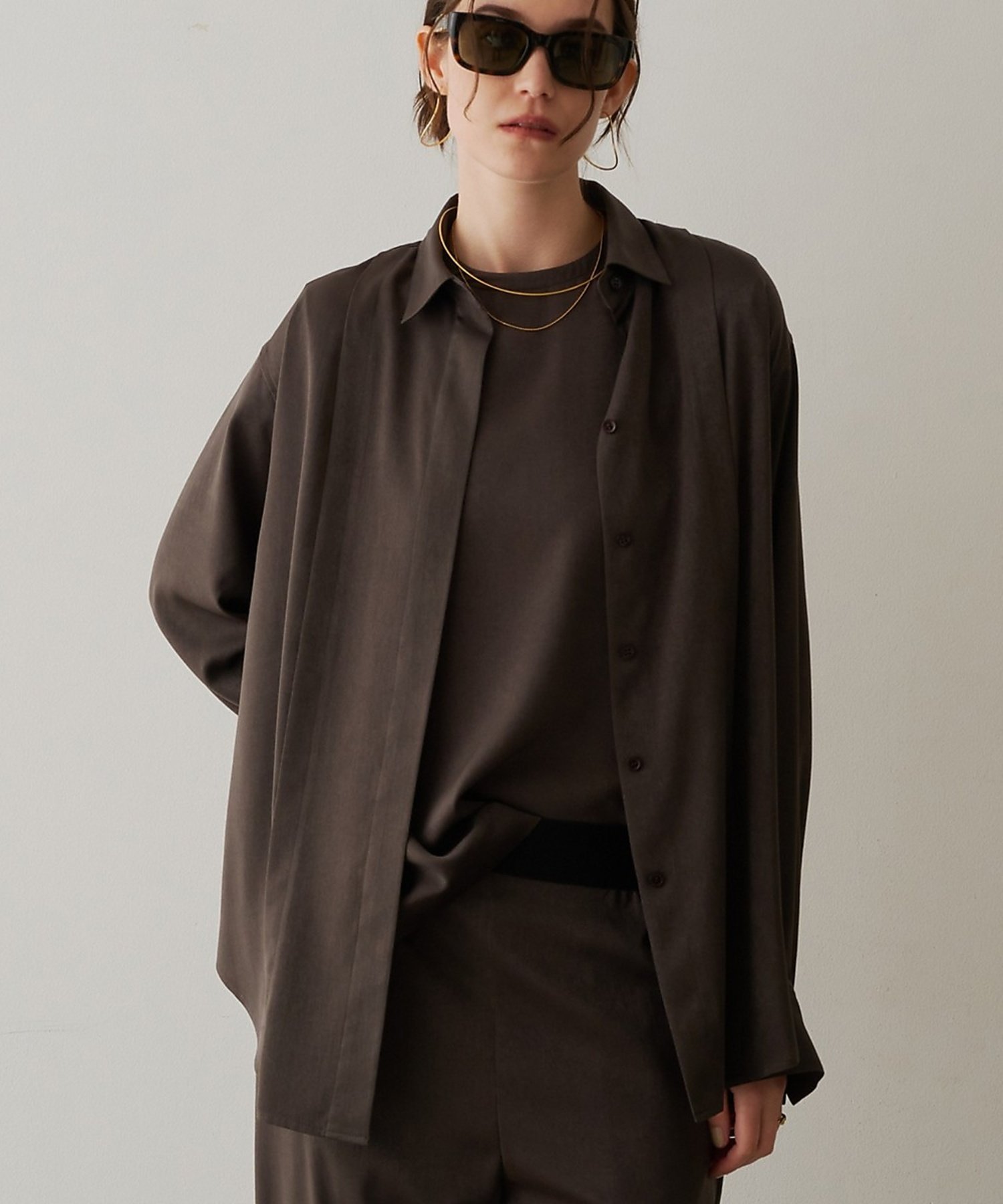 【セットアップ対応】フィブリルサテン比翼シャツ【予約】 デザインワークス トップス シャツ・ブラウス ブラック ワインレッド