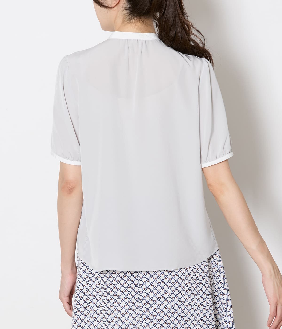 NEWYORKER WOMEN L-SIZE 【L】ライトデシン バンドカラー配色ブラウス ニューヨーカー エルサイズ トップス シャツ・ブラウス