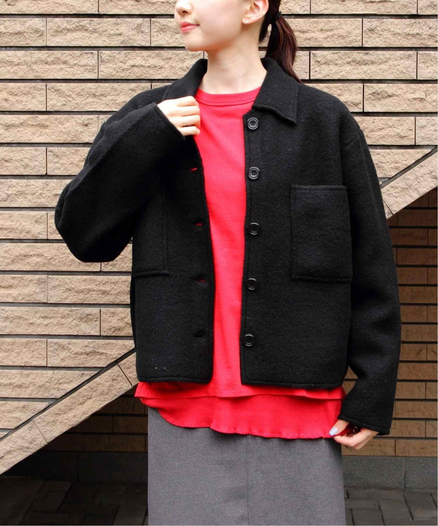 MEYAME メヤメ ショートジャケット LIGHT WOOL SHROT JACKET ステップス ジャケット・アウター その他のジャケット・アウター ブラック グレー