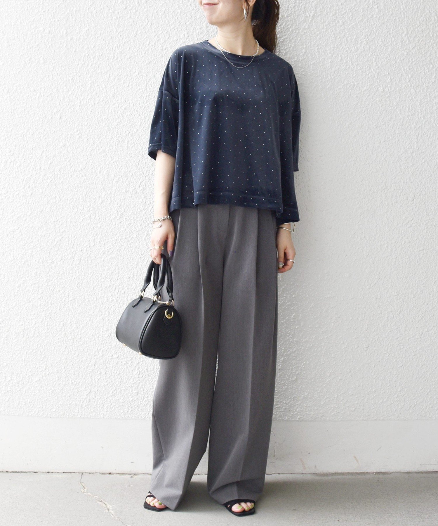 SHIPS any:＜洗濯機可能＞ポリエステルベロア ラメ ドット ワイド カットソー シップス トップス カットソー・Tシャツ ネイビー ベージュ