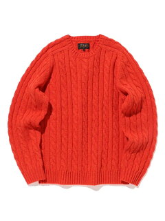 Wool Cable Crewneck Sweater 11-15-1343-048: Red Wool Cable Crewneck Sweater 11-15-1343-048: Red