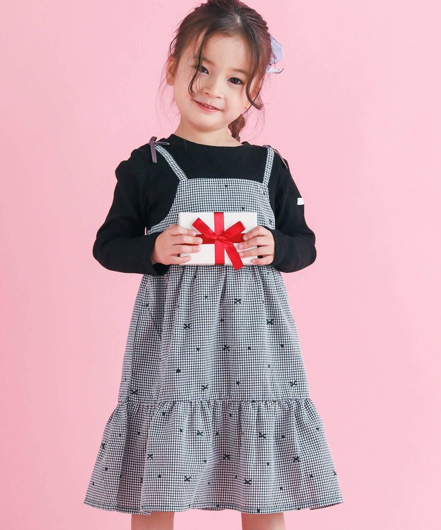 【SALE／50%OFF】SLAP SLIP 【お揃い】チェックストライプ柄ティアードワンピース(80~140cm) ベベ オンライン ストア ワンピース・ドレス ワンピース ブラック パープルのサムネイル