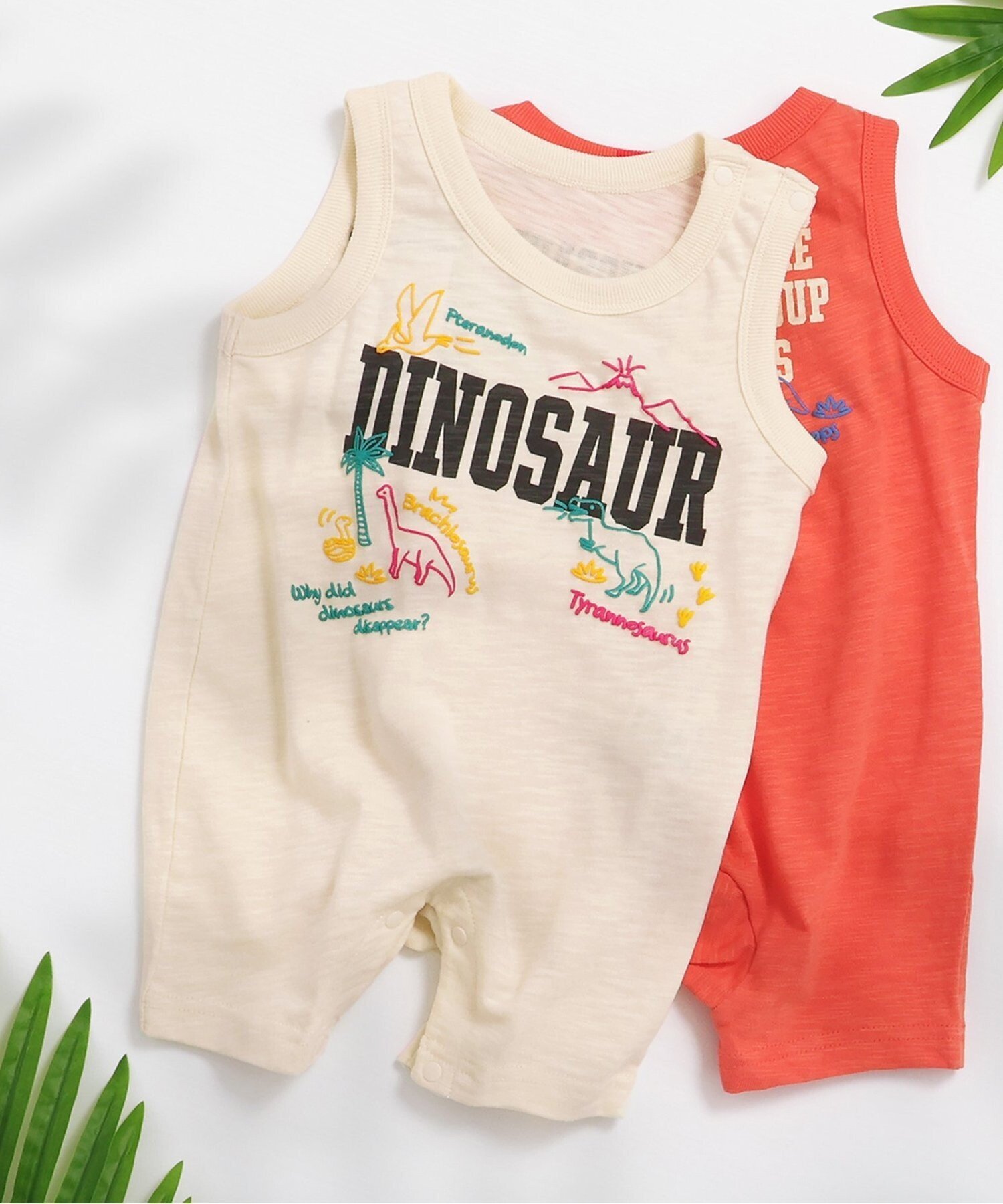 【SALE／30%OFF】BREEZE 【リンク】恐竜ぷくぷくタンクロンパス エフオーオンラインストア マタニティウェア・ベビー用品 ロンパース・カバーオール ホワイト オレンジのサムネイル