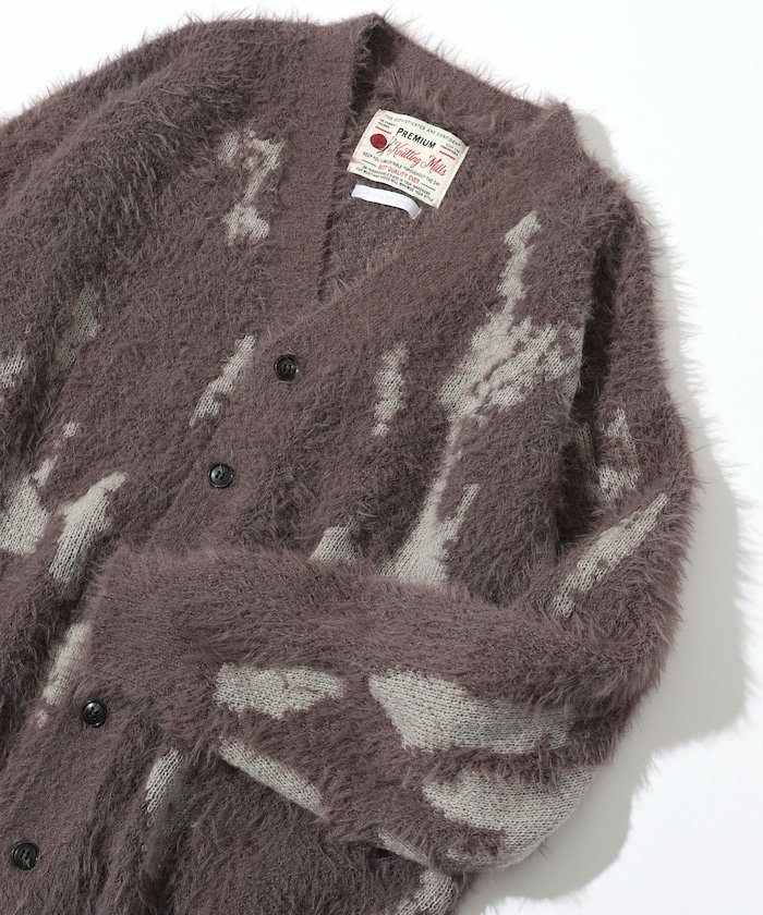 【SALE／50%OFF】Firsthand リラックスフィット シャギー ジャカード ニットカーディガン 25AW フリークスストア トップス カーディガン グレー ブラック【送料無料】のサムネイル