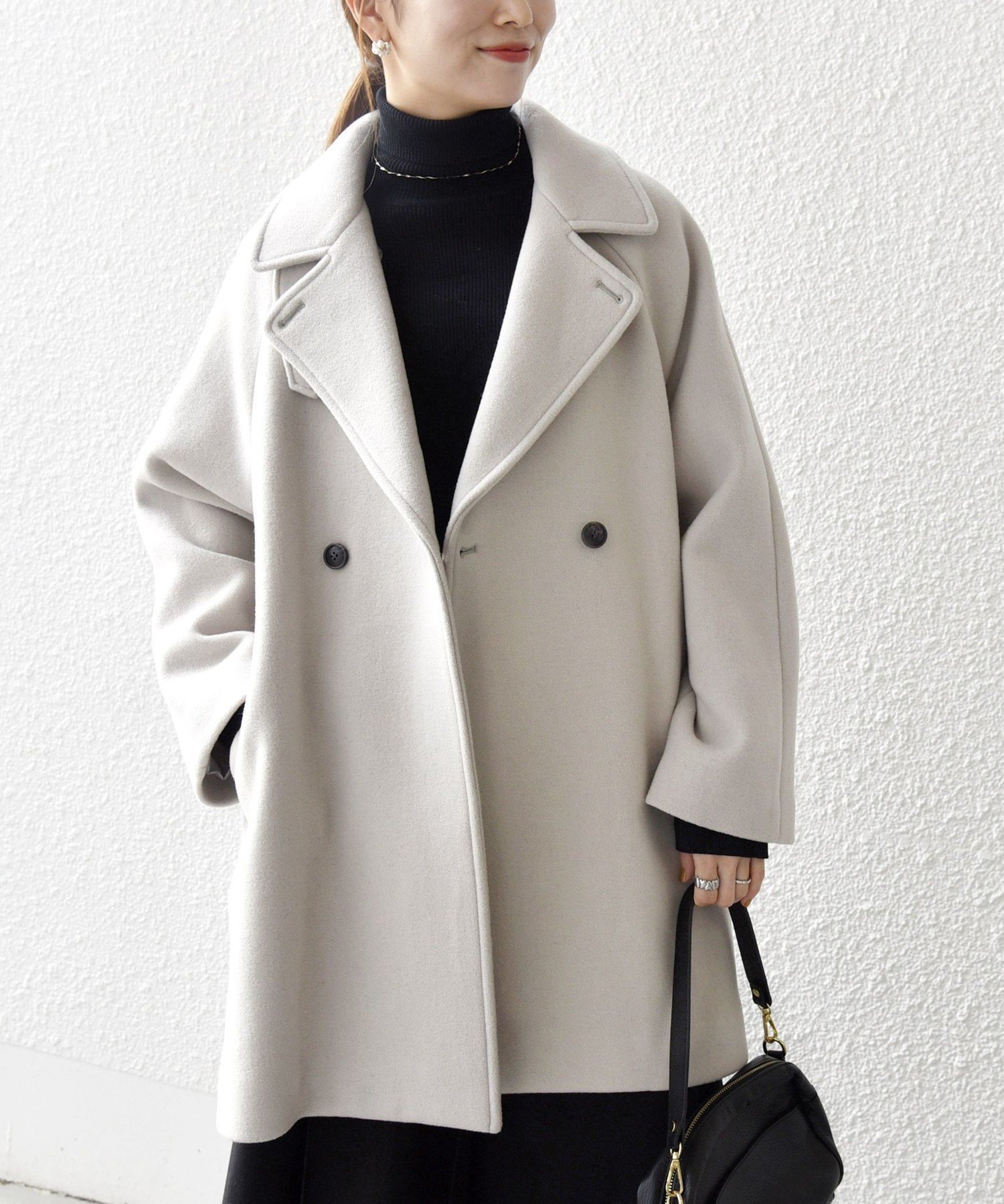 SHIPS any 【WEB限定】SHIPS any: PURE WOOL スタンド & テーラード ハーフ コート シップス ジャケット・アウター その他のジャケット・アウター ネイビー ベージュ【送料無料】のサムネイル