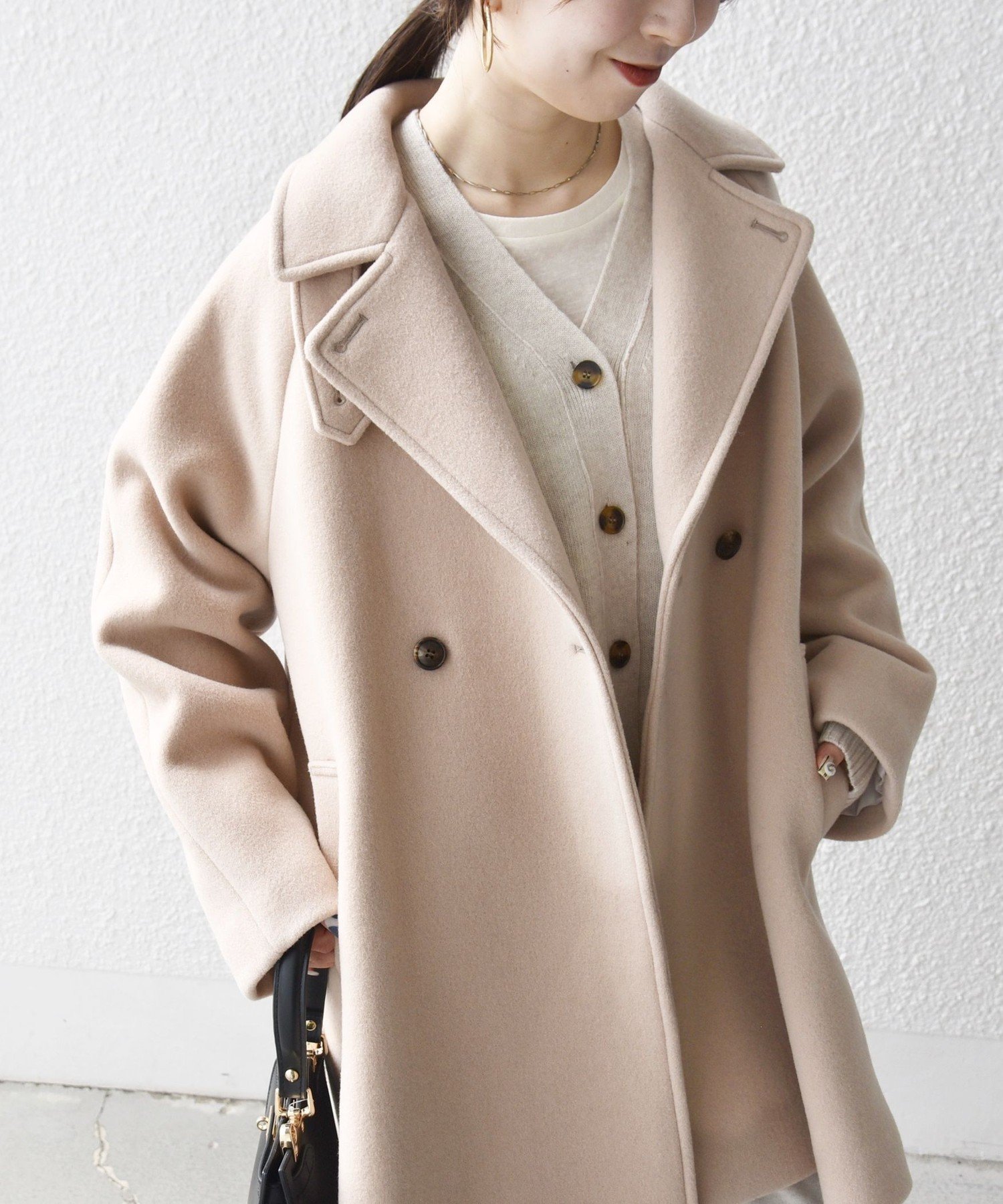 【SALE／10%OFF】SHIPS any 【WEB限定】SHIPS any: PURE WOOL スタンド & テーラード ハーフ コート シップス ジャケット・アウター その他のジャケット・アウター ネイビー ベージュ【送料無料】 2