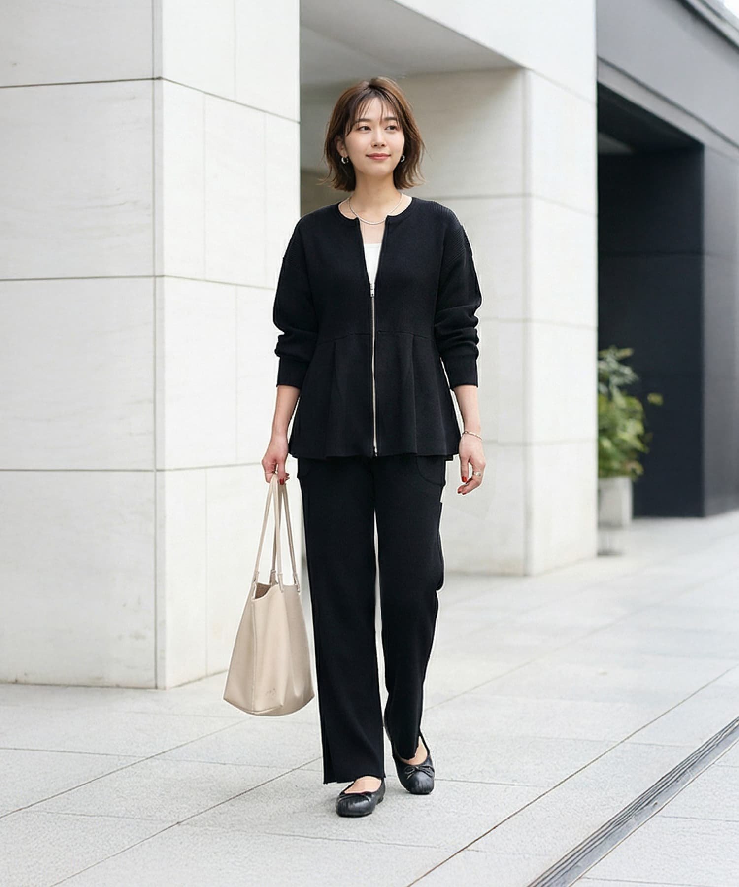 STYLE DELI 【LUXE】セット対応◆Wジップペプラムトップス スタイルデリ トップス カットソー・Tシャツ ホワイト ブラック