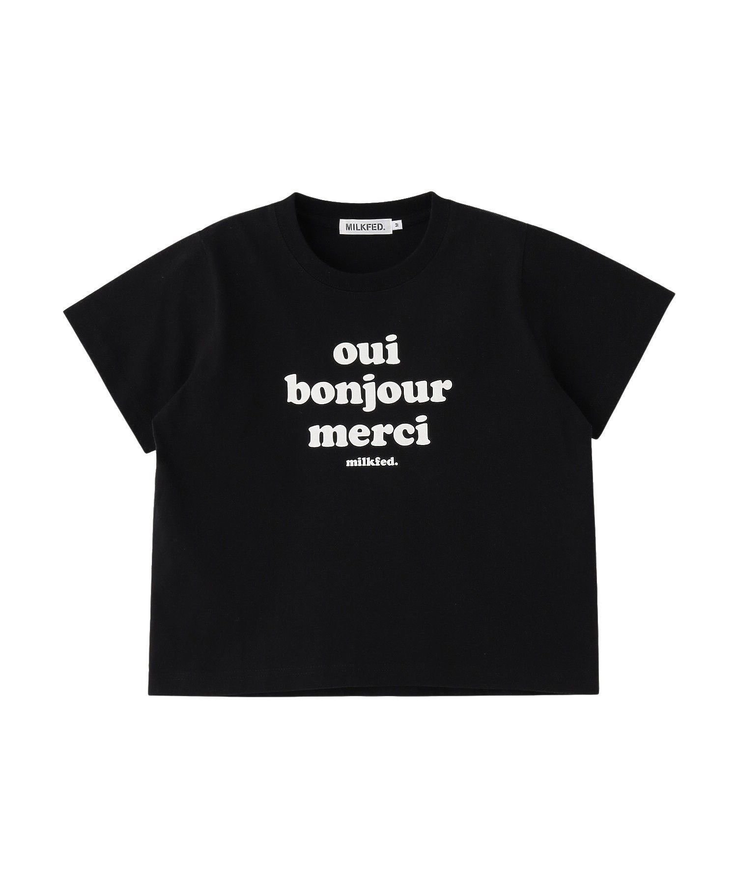 MILKFED. COOPER LOGO FLOCK PRINT COMPACT S/S TEE ミルクフェド トップス カットソー・Tシャツ ブラック ホワイト
