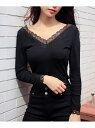 【SALE/20%OFF】LIP SERVICE warmレースTOPS リップサービス カットソー カットソーその他 ブラック ホワイト【送料無料】