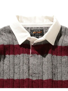Blended Wool Stripe Rugby Cable Sweater 11-15-1353-103: Grey Blended Wool Stripe Rugby Cable Sweater 11-15-1353-103: Grey