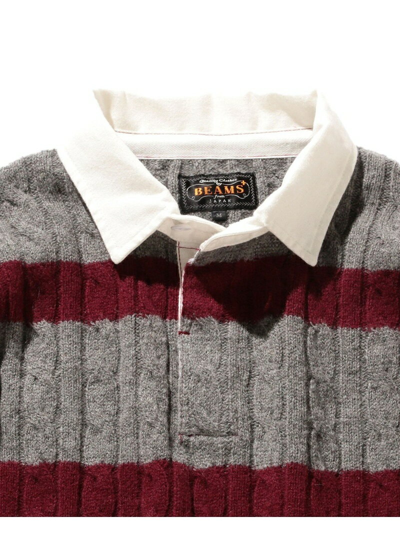 Blended Wool Stripe Rugby Cable Sweater 11-15-1353-103: Grey