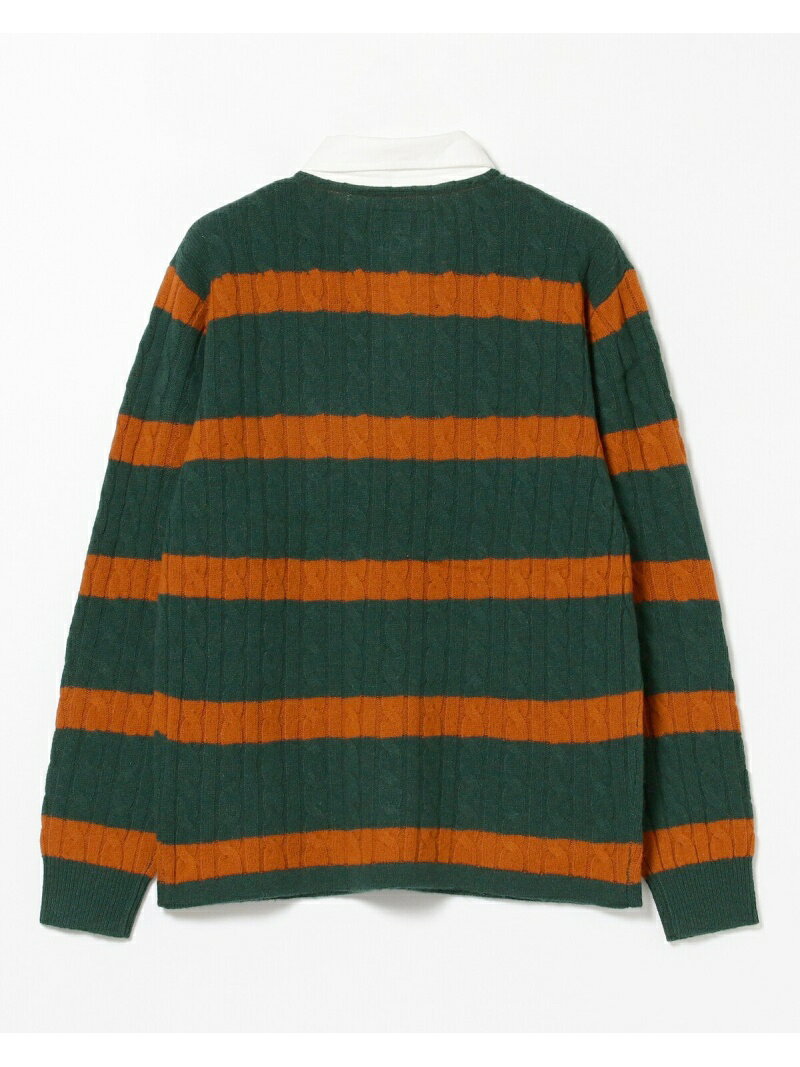 Blended Wool Stripe Rugby Cable Sweater 11-15-1353-103: Green