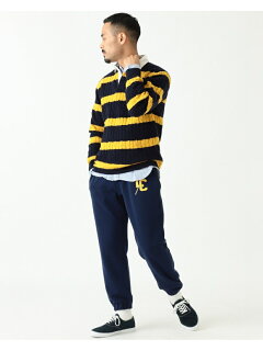 Blended Wool Stripe Rugby Cable Sweater 11-15-1353-103: Navy