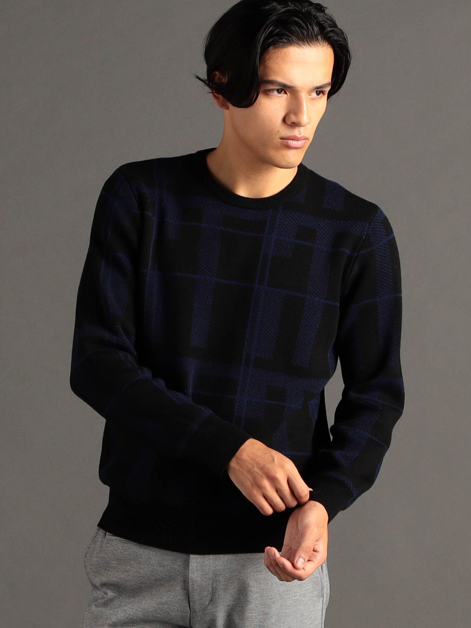 【SALE／50%OFF】MONSIEUR NICOLE グラフィックダブルジャカード クルーネックニット ニコル トップス ..