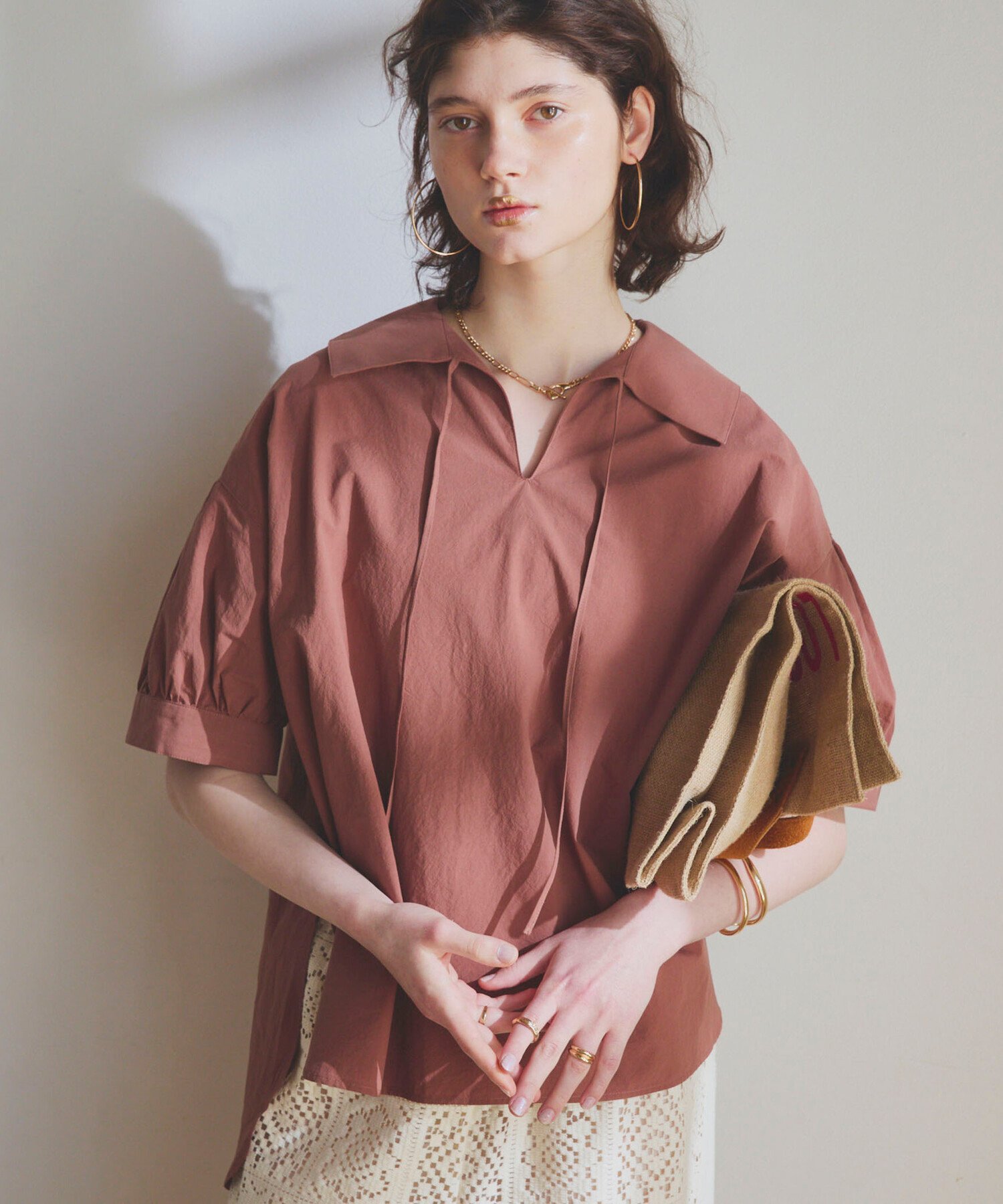 【SALE／50%OFF】DOUX ARCHIVES ビッグカラースキッパーブラウス ドゥアルシーヴ トップス シャツ・ブラウス ベージュ ブラウン【送料無料】