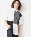 【SALE/30%OFF】Dessin 【洗える】ブロック切替ハーフスリーブシャツ デッサン トップス シャツ・ブラウス ホワイト ブラック【送料無料】