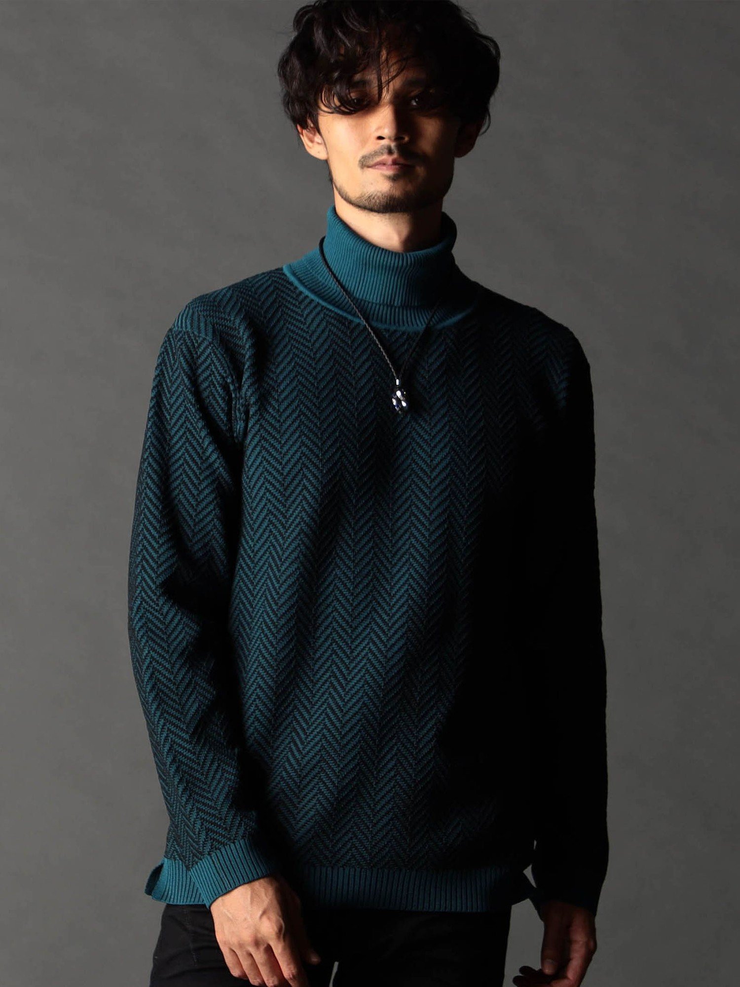 NICOLE CLUB FOR MEN ヘリンボーン タートルネックニット ニコル トップス ニット ブラック ブルー ホ..