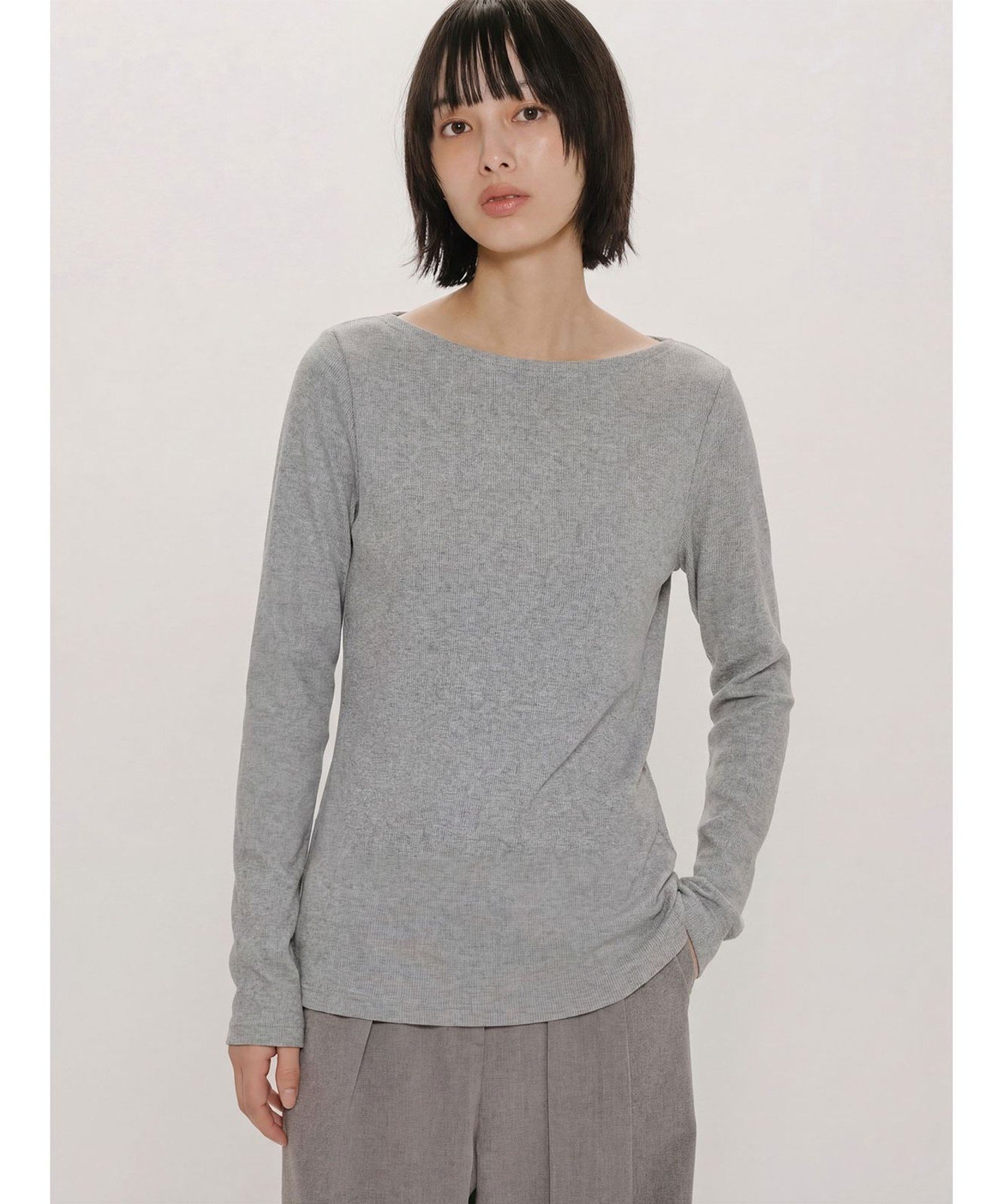 MIDIUMISOLID MIDIUMISOLID for Ladies リブプルオーバー マーコート トップス カットソー・Tシャツ ブラック グレー ベージュ
