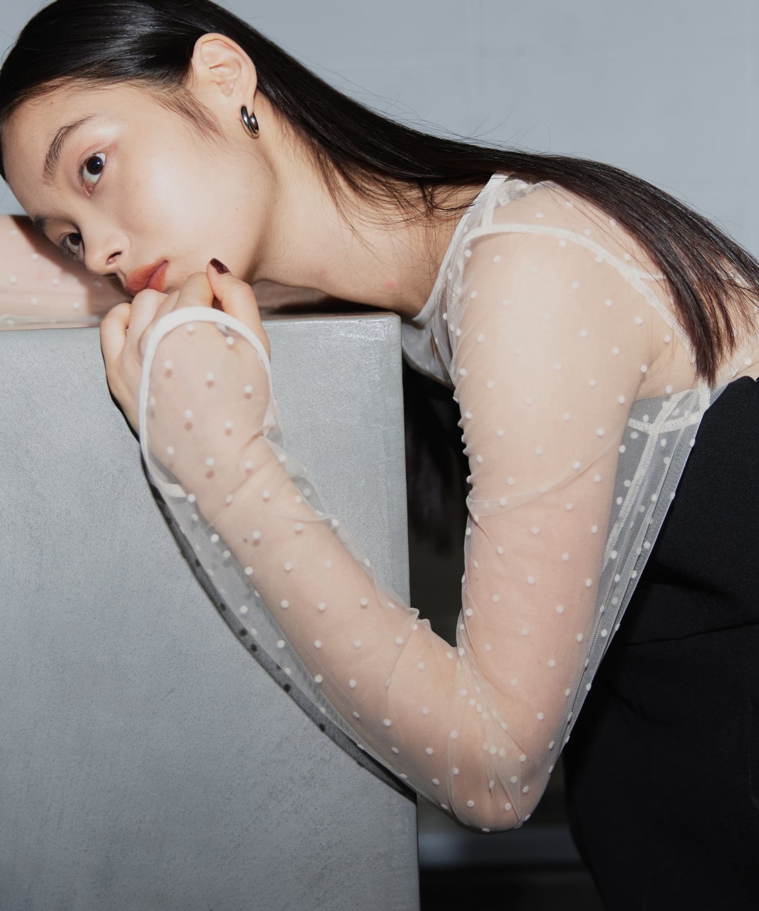 ANDRESD 結婚式・お呼ばれ対応 ドットシアートップス アンドレスド トップス シャツ・ブラウス ベージュ ブラック【送料無料】