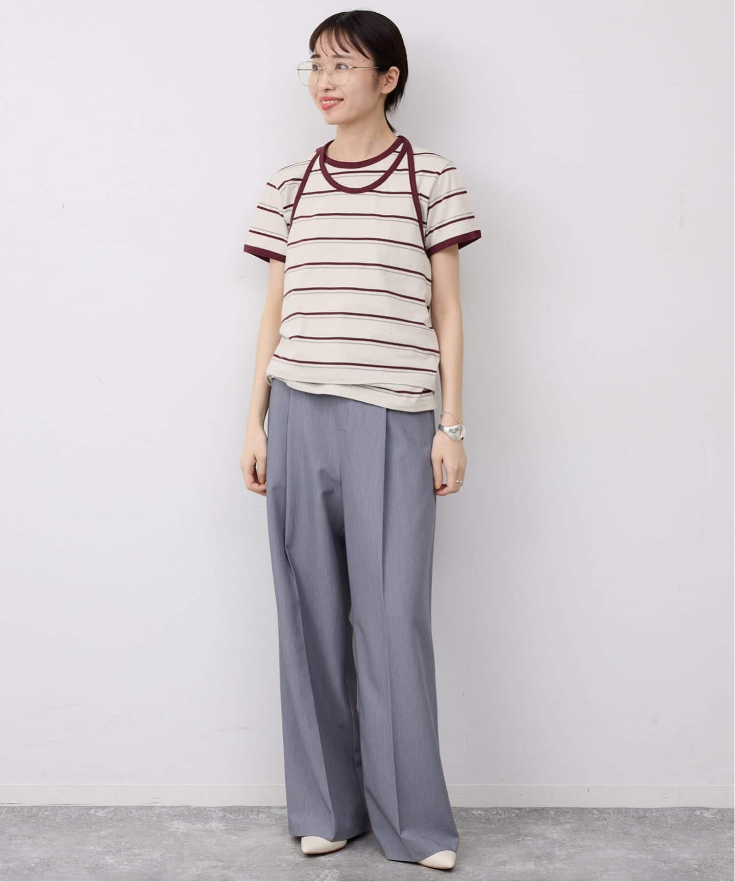 SLOBE IENA 《2枚セット》ホルターネックボーダーTセット スローブ イエナ トップス カットソー・Tシャツ グレー ブルー