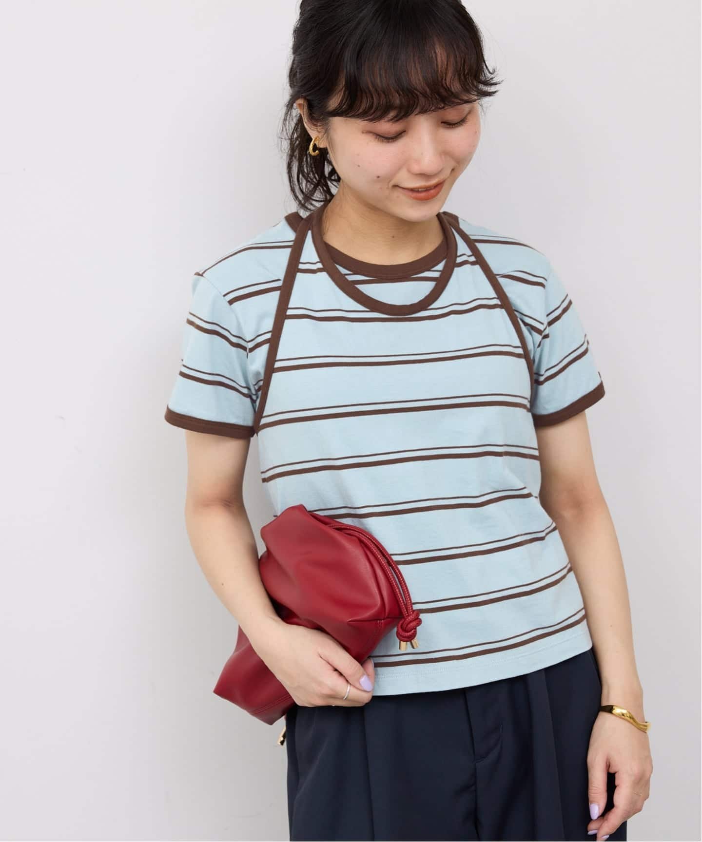 SLOBE IENA 《2枚セット》ホルターネックボーダーTセット スローブ イエナ トップス カットソー・Tシャツ グレー ブルー